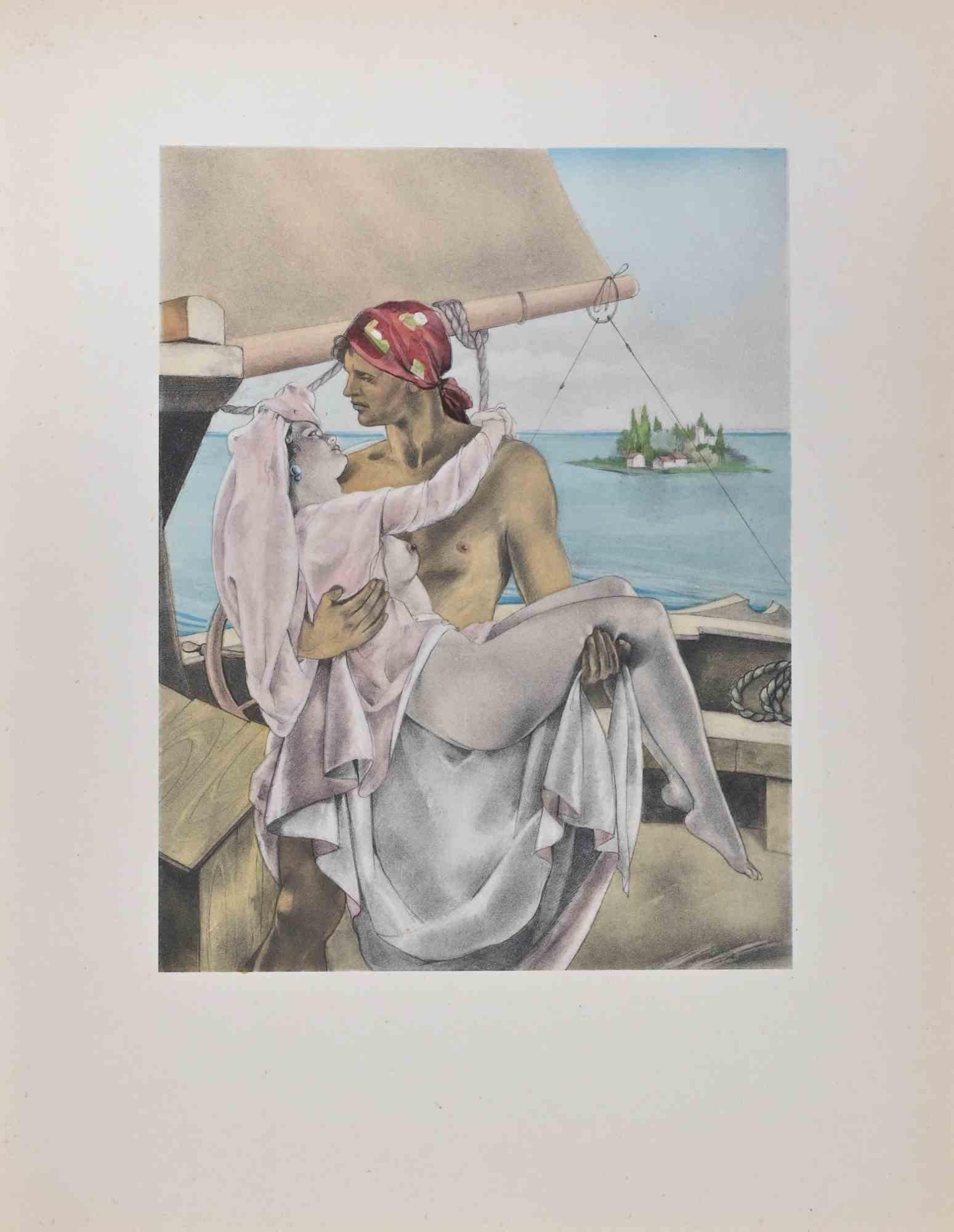 El pirata enamorado es una litografía en color sobre papel marfil, creada por el artista italiano Umberto Brunelleschi (Montemurlo 1879- París 1949).

Ilustración para "Cuentos y narraciones breves" de La Fontaine (Gilbert Jeune, Librairie