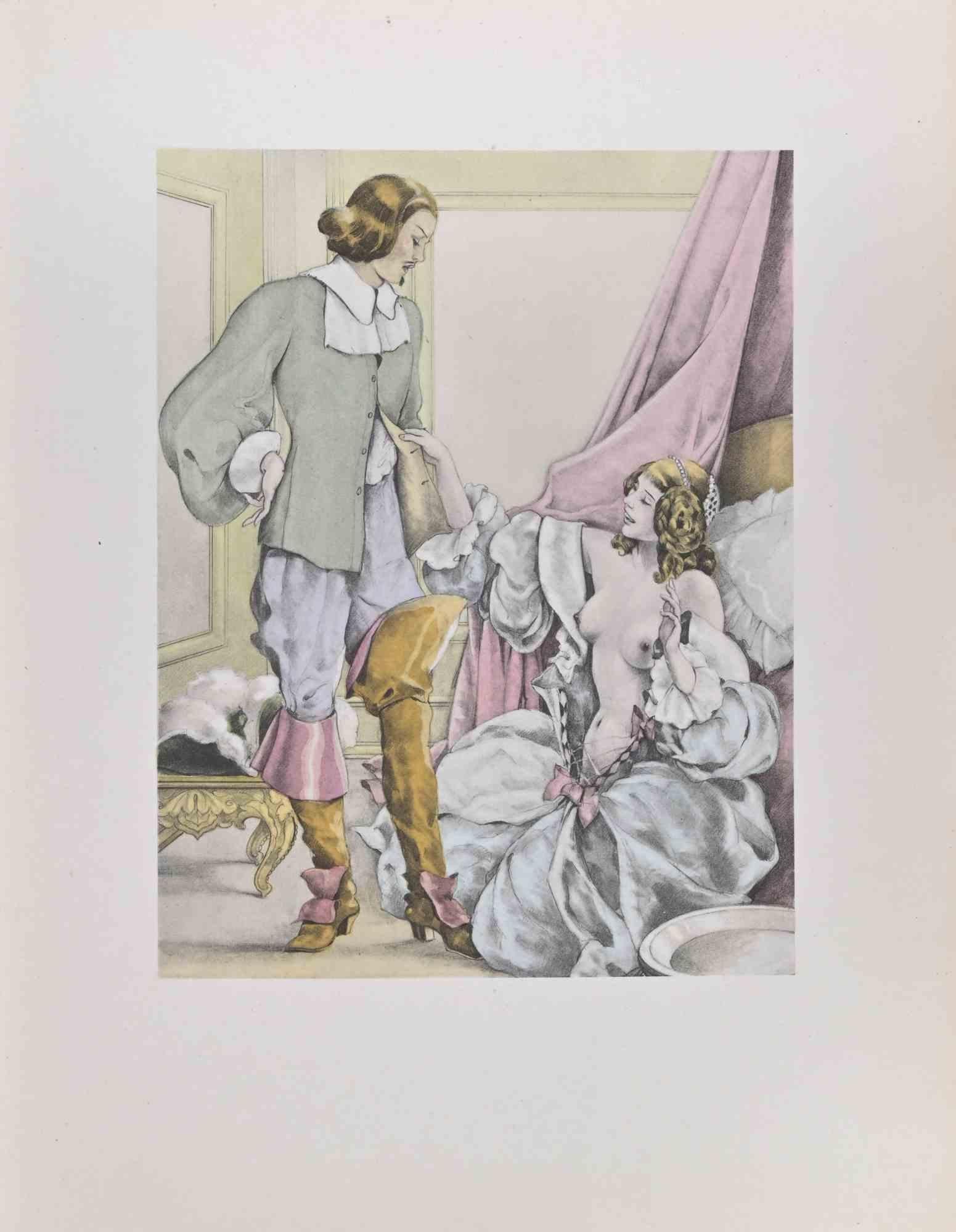 La Traición es una litografía en color sobre papel de marfil, creada por el artista italiano Umberto Brunelleschi (Montemurlo 1879- París 1949).

Ilustración para "Cuentos y narraciones breves" de La Fontaine (Gilbert Jeune, Librairie D'Amateurs