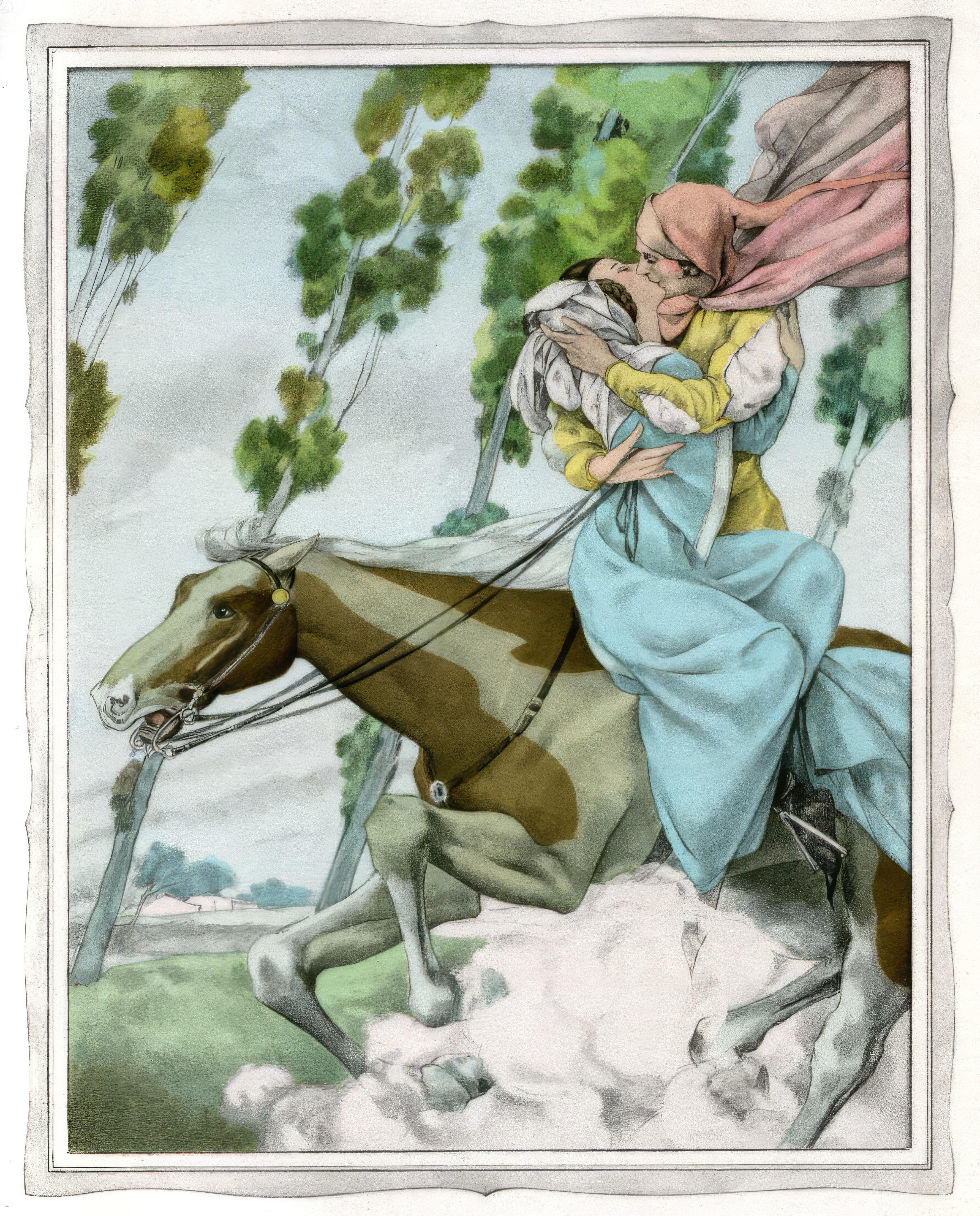 This exquisite lithograph and pochoir after Umberto Brunelleschi (1879–1949), titled Sans titre (Untitled), originates from the celebrated album Les contes de Boccace (The Tales of Boccaccio), published by Gibert Jeune, Librairie d
Amateurs, Paris.