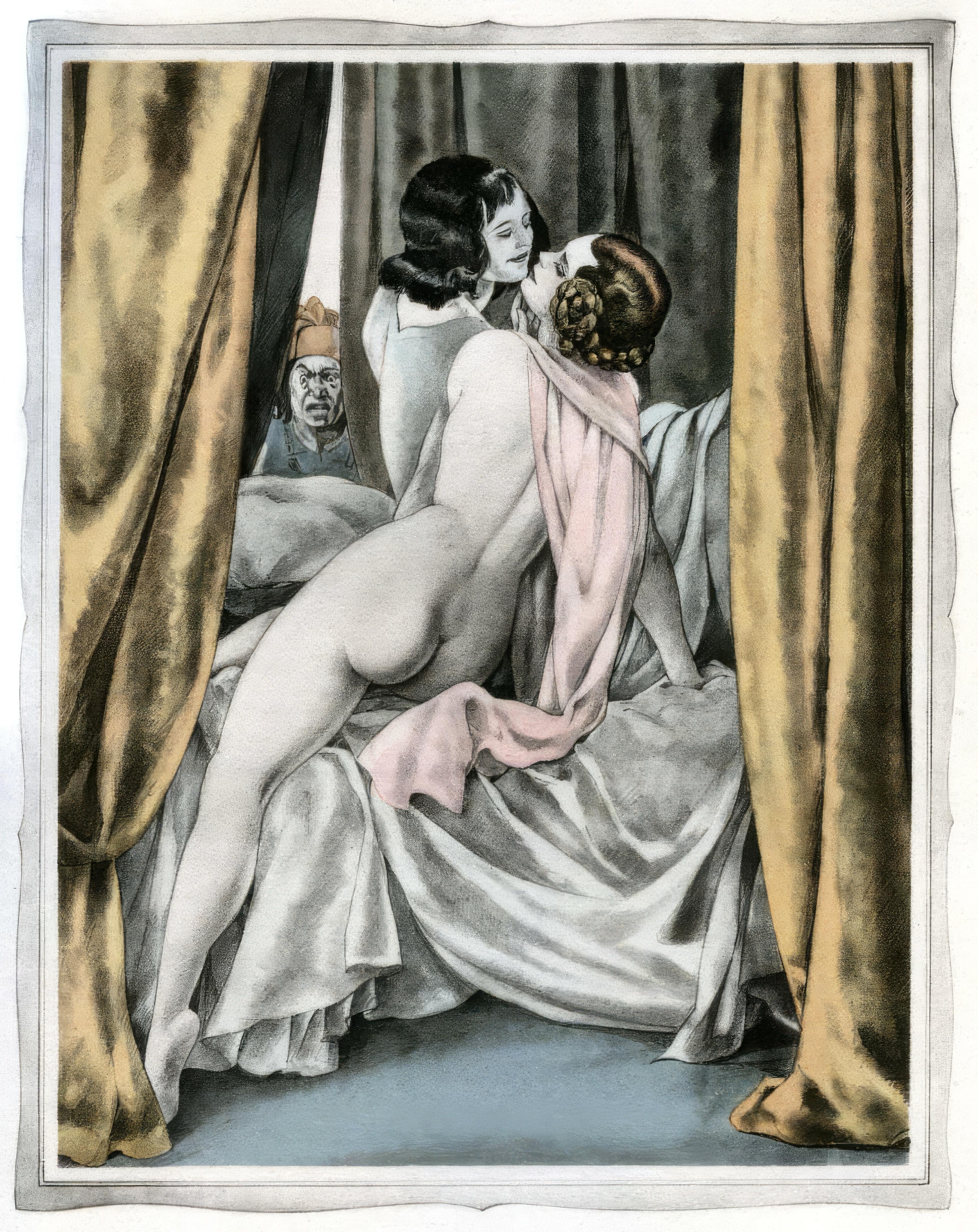 This exquisite lithograph and pochoir after Umberto Brunelleschi (1879–1949), titled Sans titre (Untitled), originates from the celebrated album Les contes de Boccace (The Tales of Boccaccio), published by Gibert Jeune, Librairie d
Amateurs, Paris.