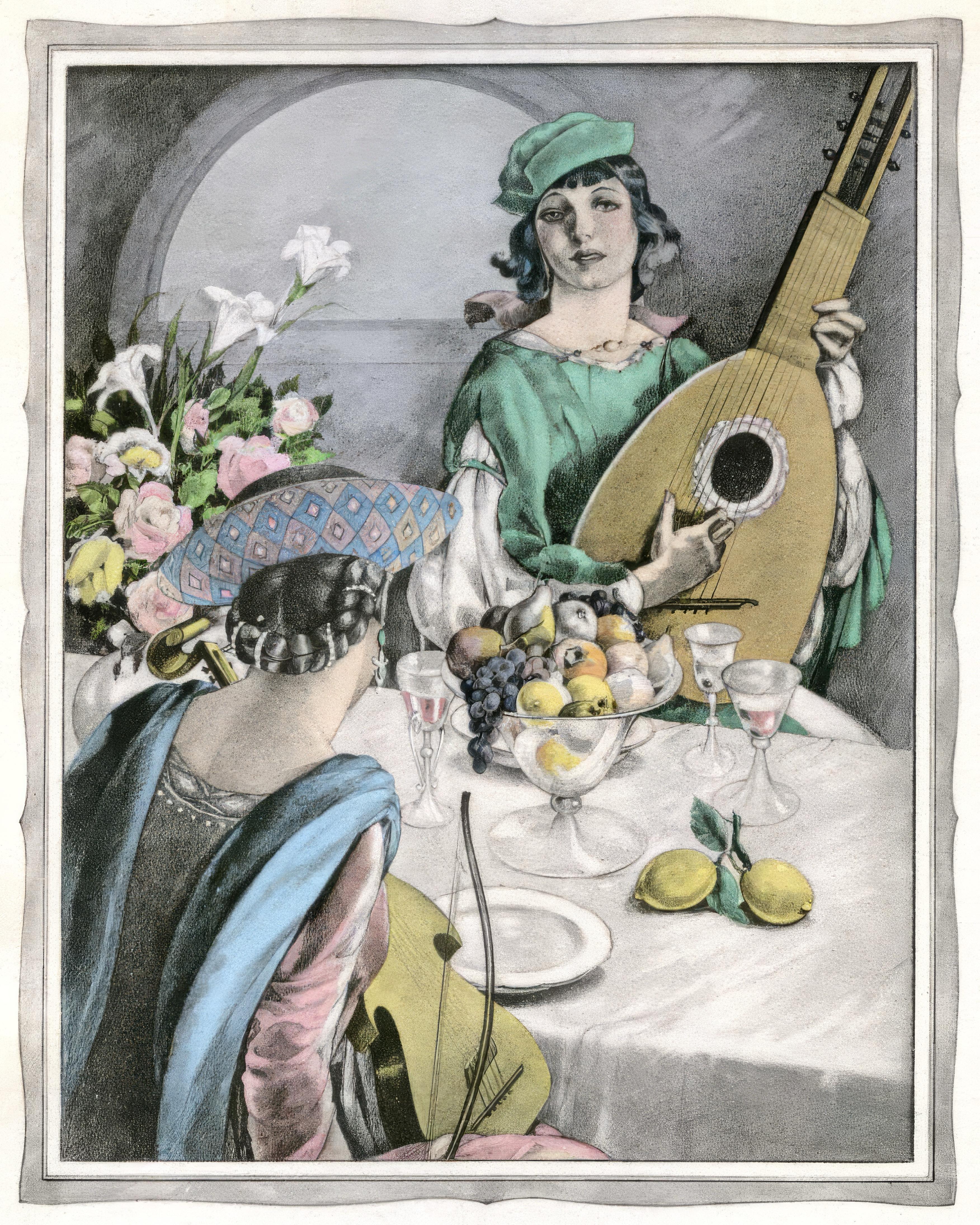 This exquisite lithograph and pochoir after Umberto Brunelleschi (1879–1949), titled Sans titre (Untitled), originates from the celebrated album Les contes de Boccace (The Tales of Boccaccio), published by Gibert Jeune, Librairie d
Amateurs, Paris.