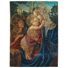 Umberto Giunti Italian Oil Tempera Wooden Panel Madonna Child Rose Garden