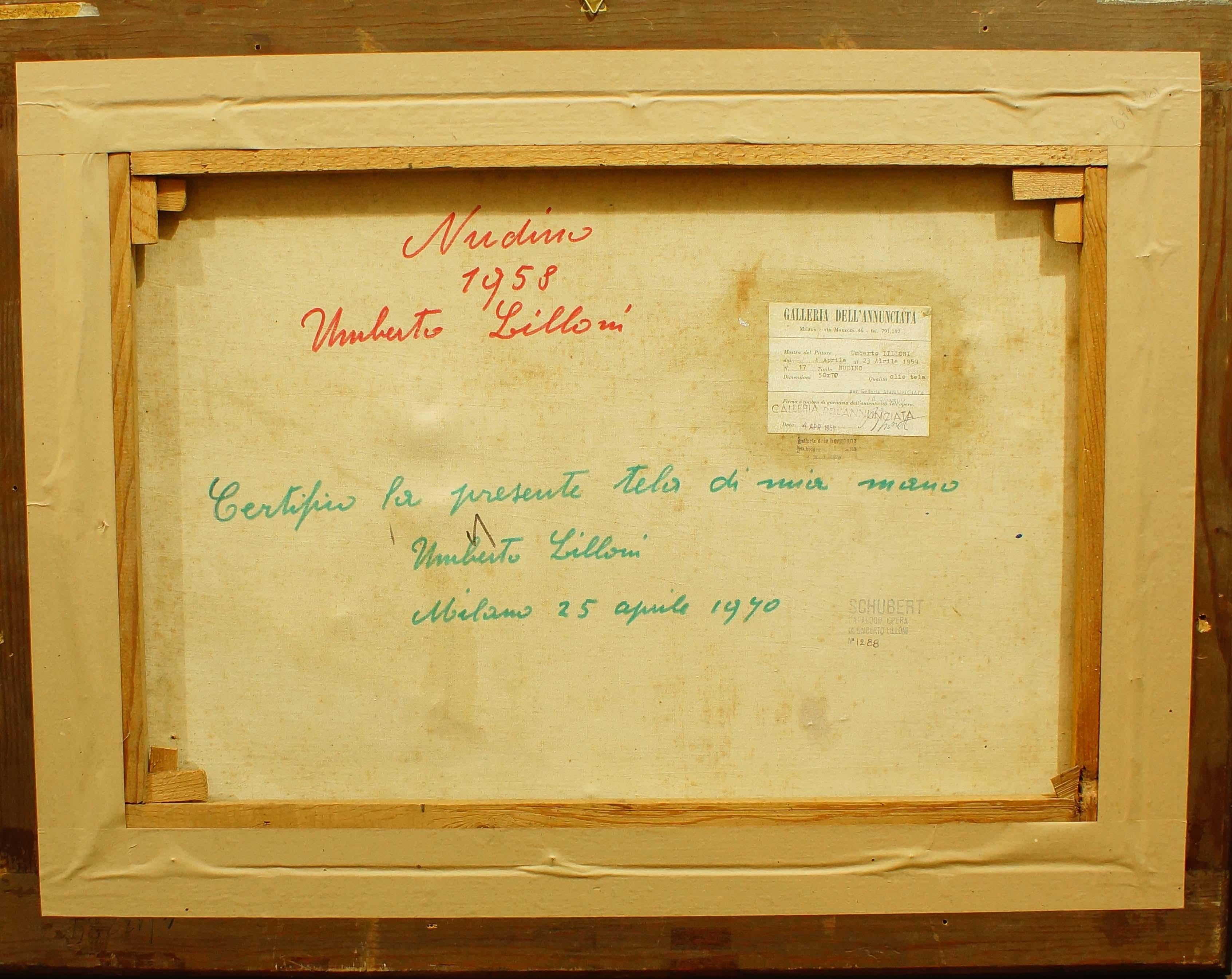 Nu - Huile sur toile originale d'Umberto Lilloni - 1958 en vente 2