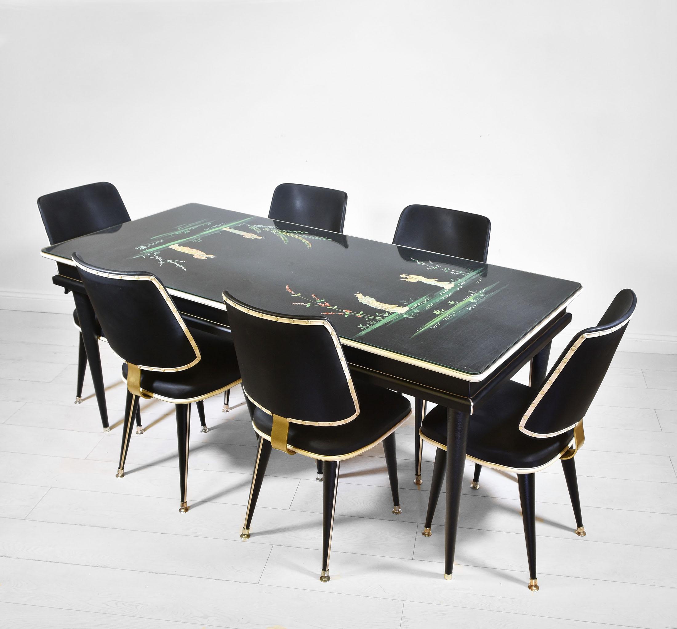 Umberto Mascagni Chinoiserie Mid Century Dining Table & Six Chairs For Sale 5