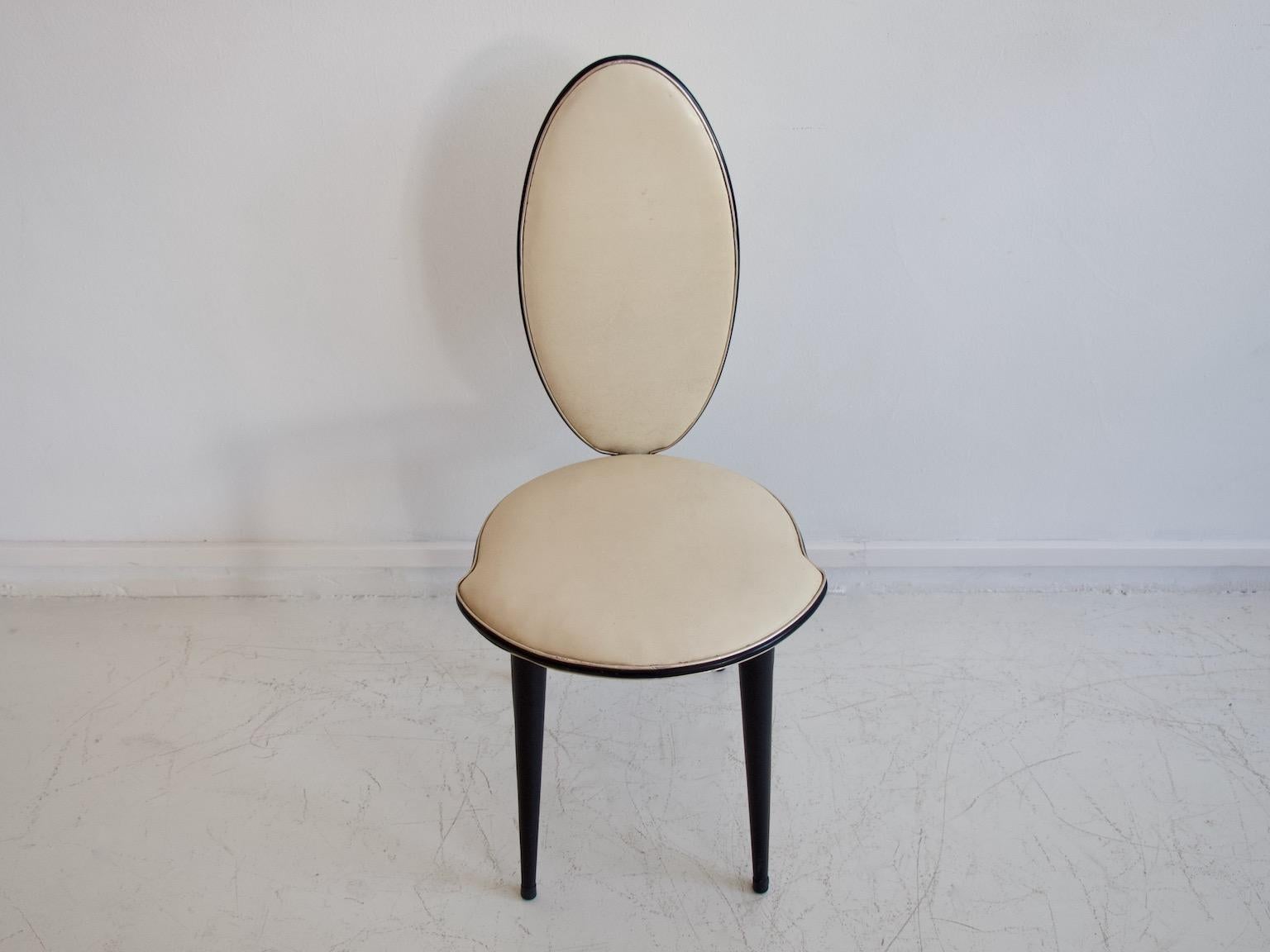Mid-Century Modern Umberto Mascagni Cream and Black Faux Leather Chair