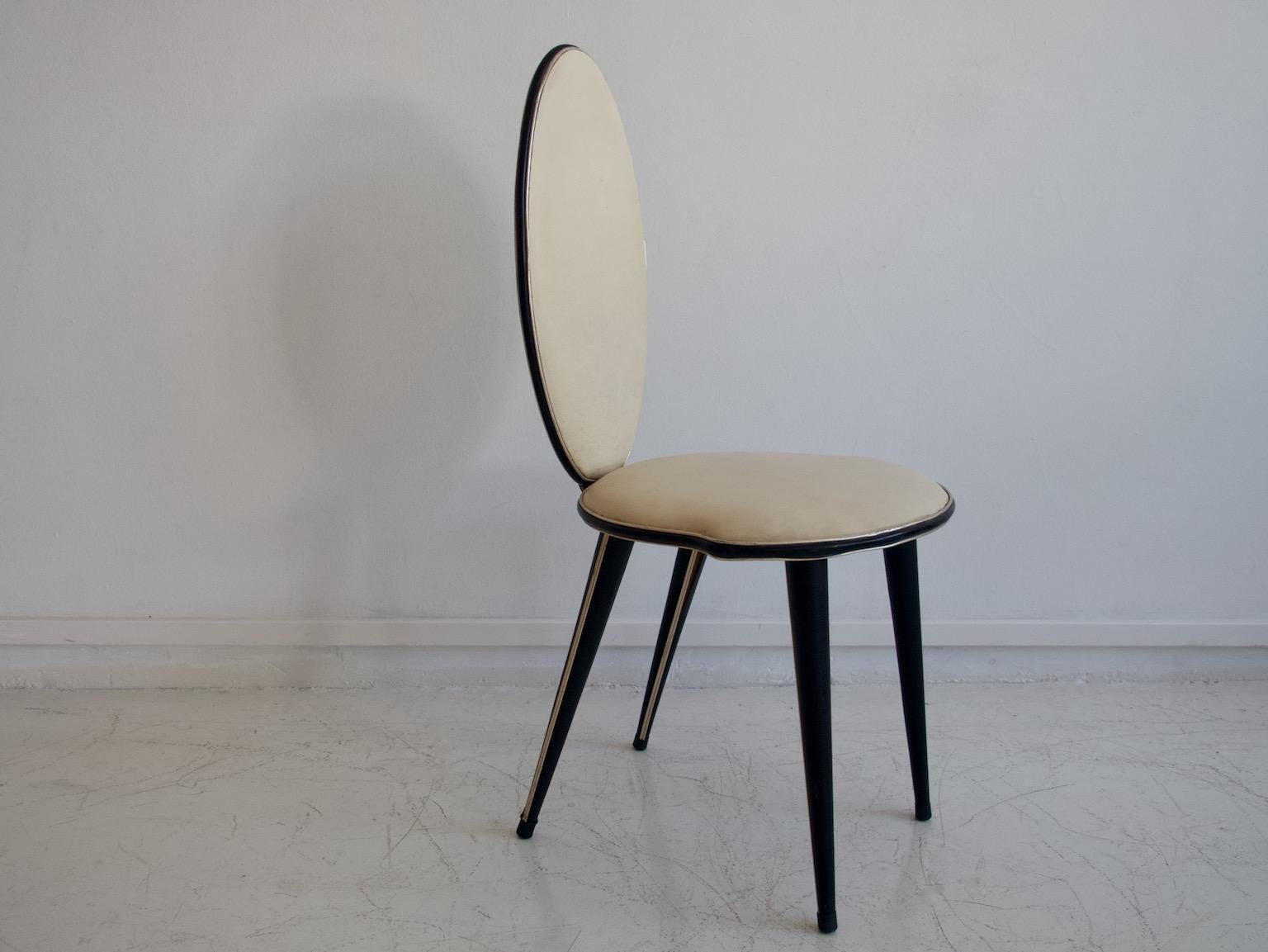 Italian Umberto Mascagni Cream and Black Faux Leather Chair