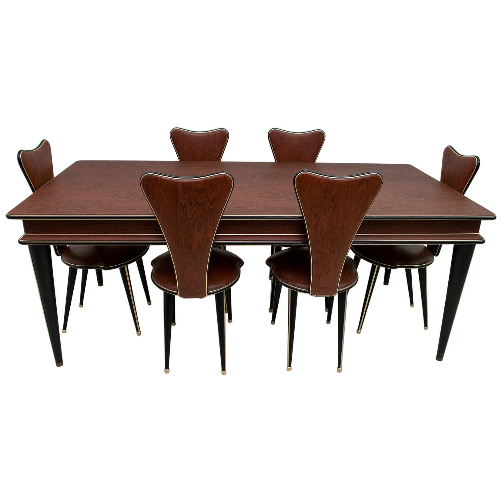 Umberto Mascagni for Harrods Mid-Century Italian Dining Table and 6 Chairs, 50s