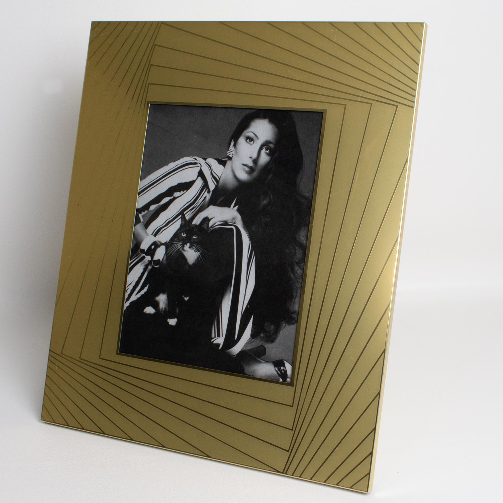 Italian Umberto Mascagni Gilded Aluminum Picture Frame, Italy 1970s For Sale