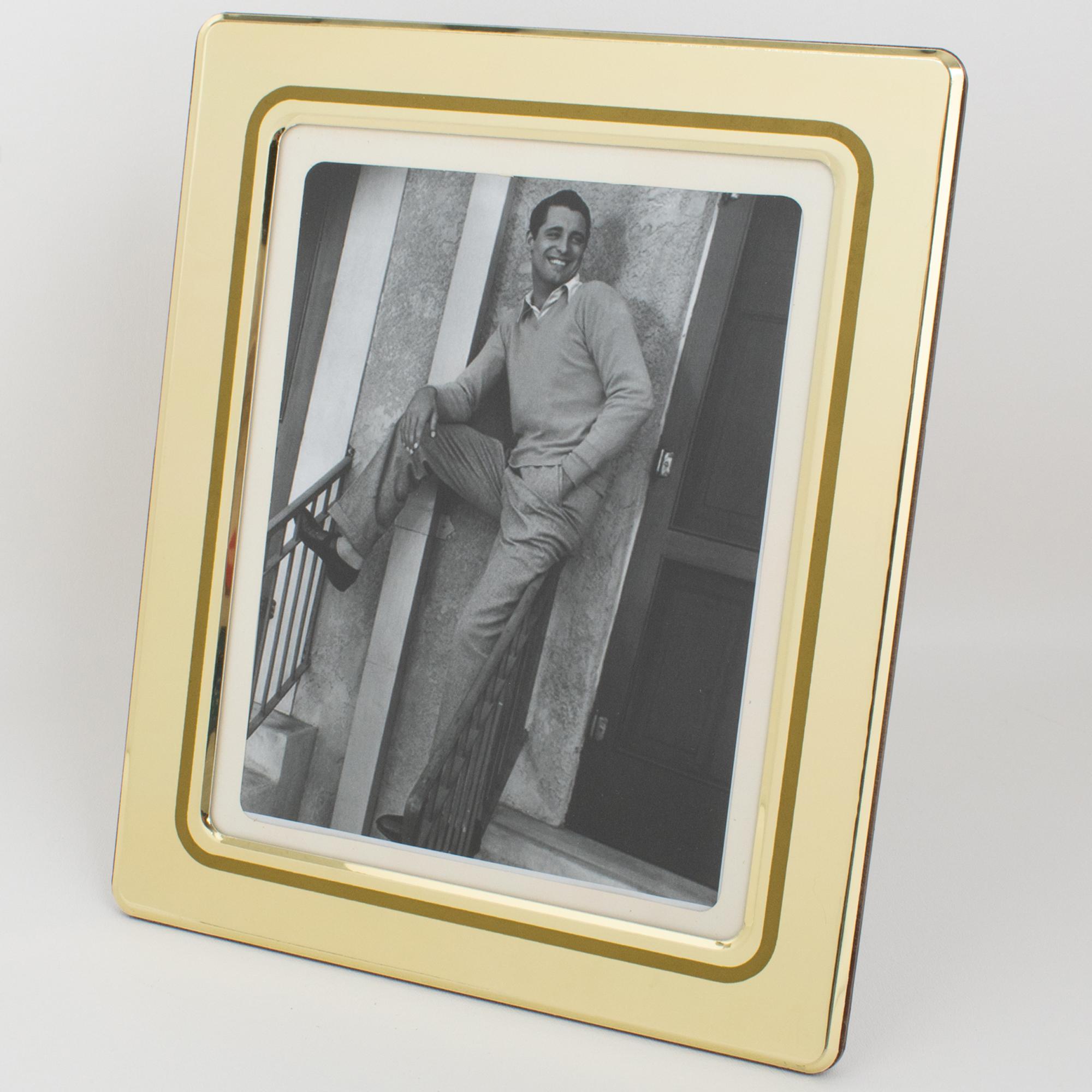 Mid-Century Modern Umberto Mascagni Shiny Gilt Aluminum Picture Frame, Italy 1970s For Sale