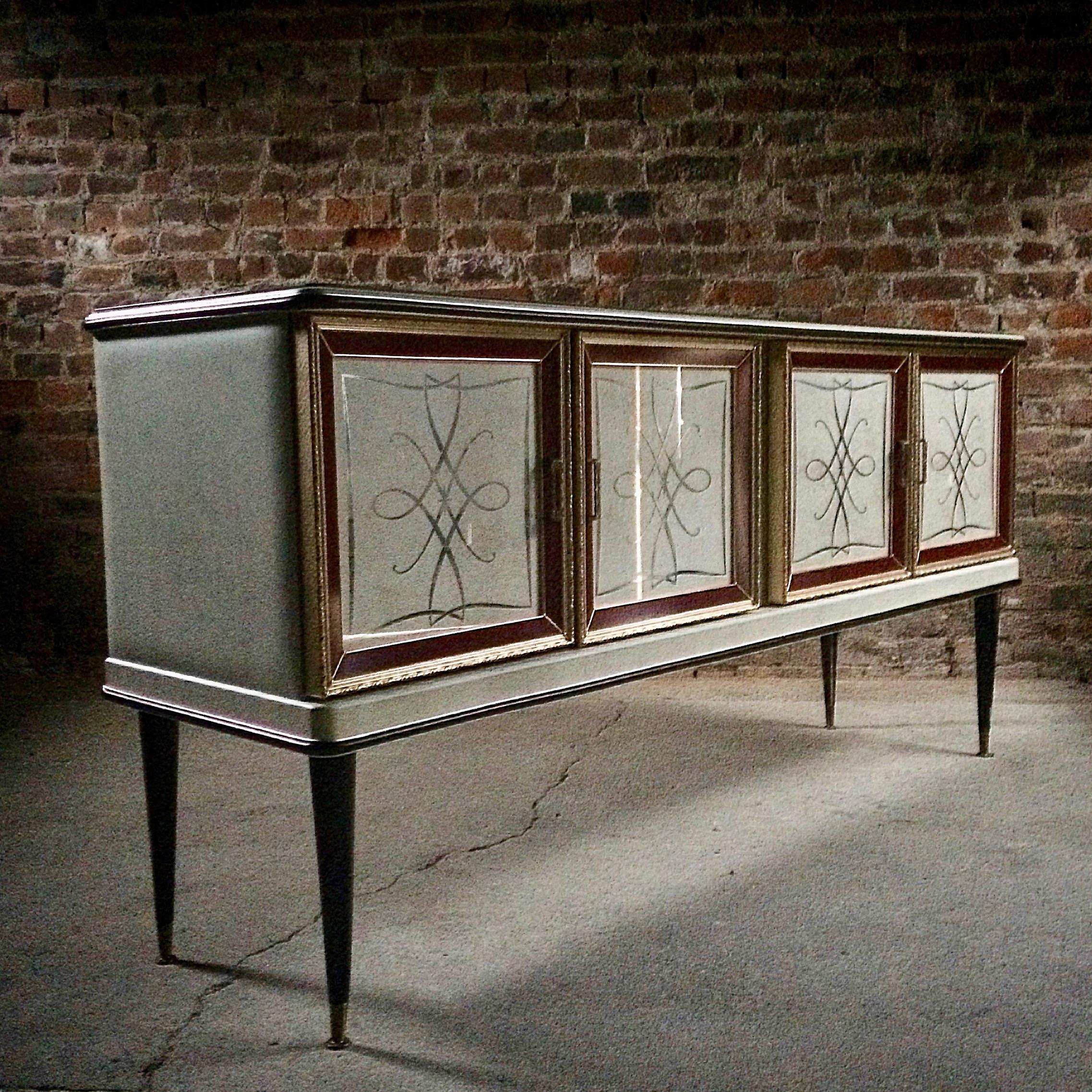 Glass Umberto Mascagni Sideboard Credenza Drinks Cabinet, 1950s, Italian