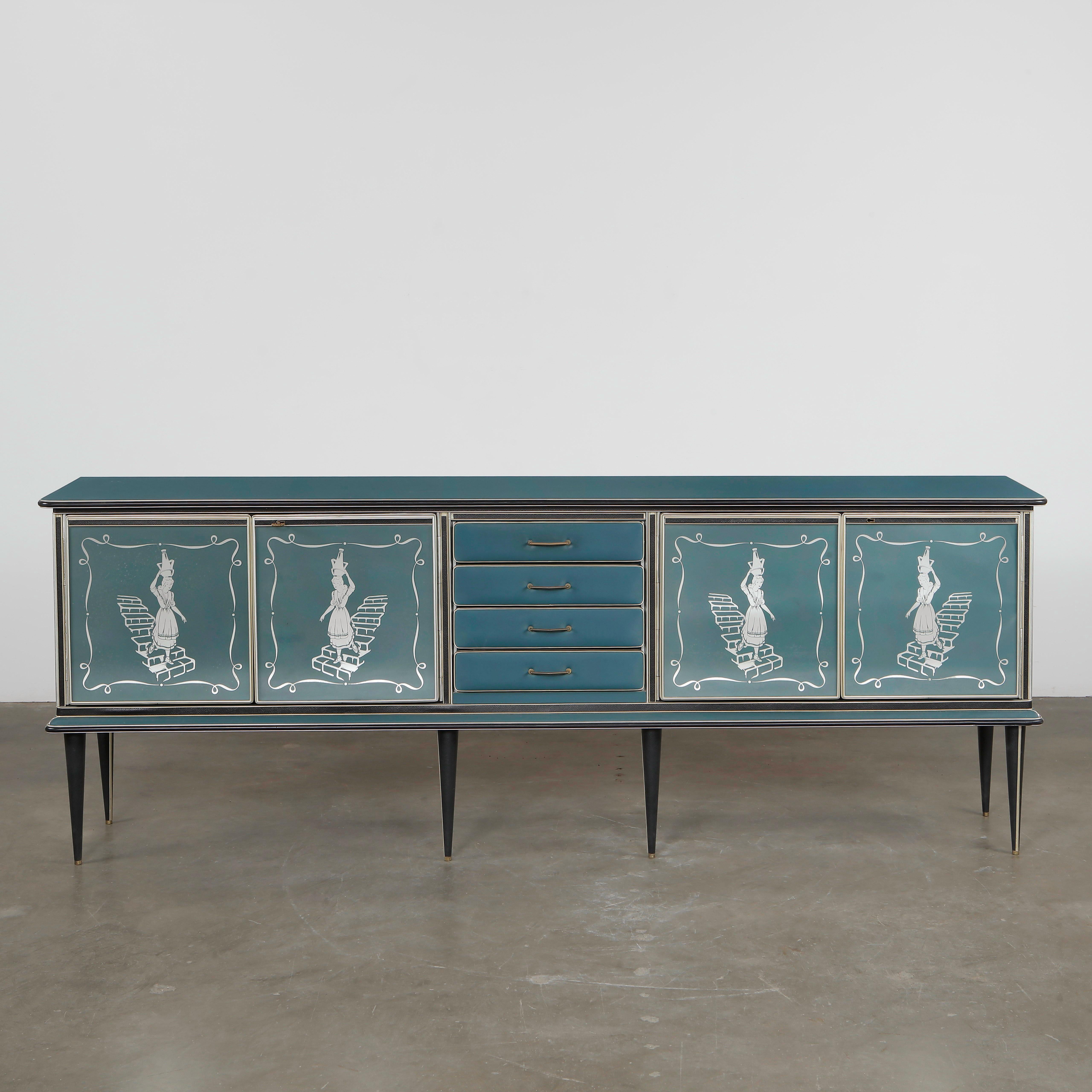 Mid-Century Modern Umberto Mascagni: Sideboard with Mirror, 1960s For Sale