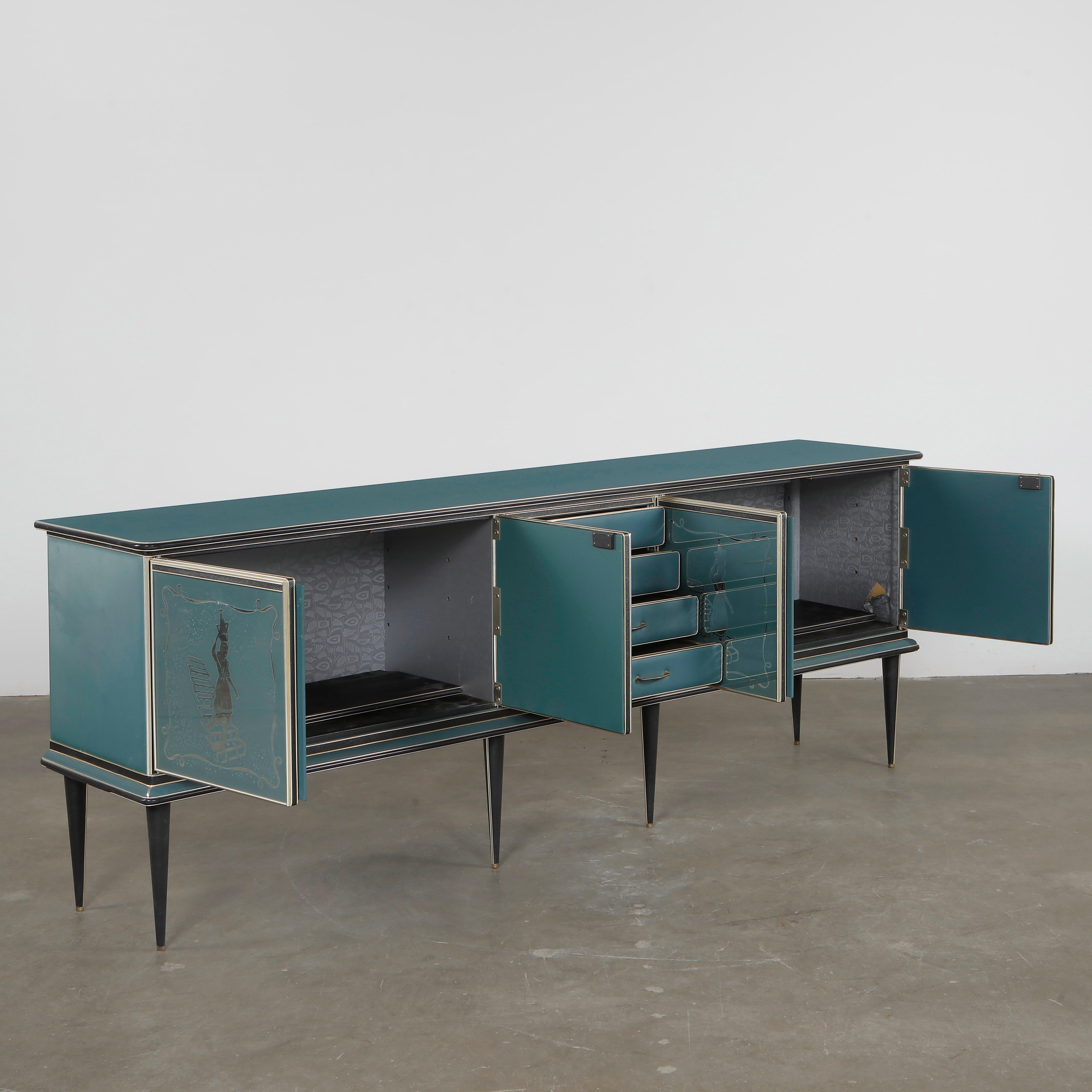 Italian Umberto Mascagni: Sideboard with Mirror, 1960s For Sale