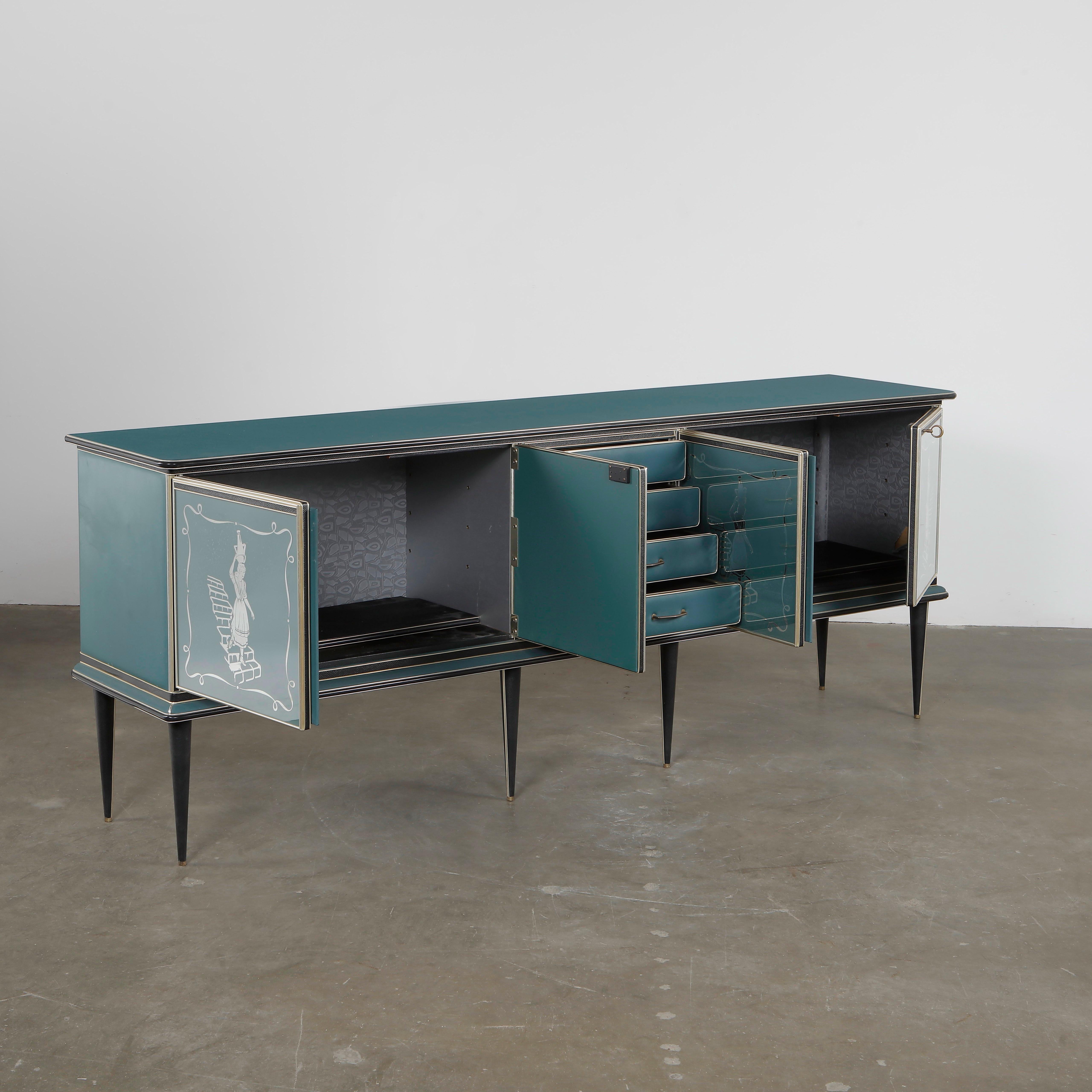 Lacquered Umberto Mascagni: Sideboard with Mirror, 1960s For Sale