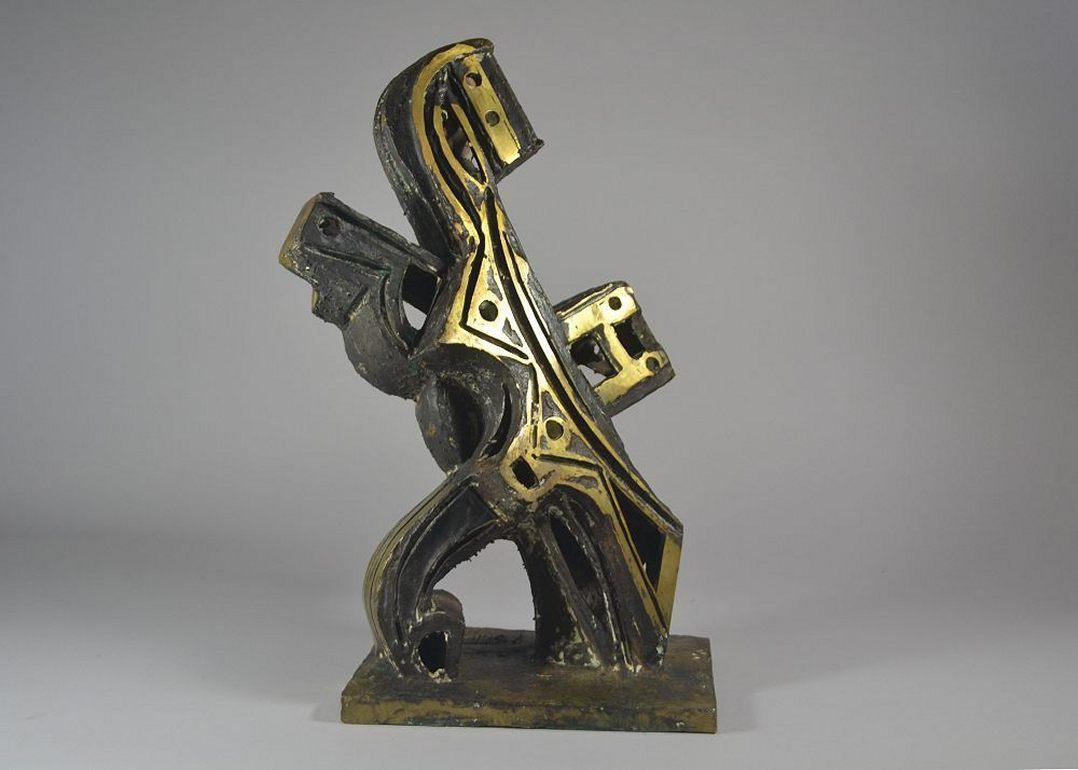 Mid-Century Modern Umberto Mastroianni Bronze Sculpture, Cubist Guitar Player