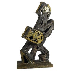 Vintage Umberto Mastroianni Bronze Sculpture, Cubist Guitar Player