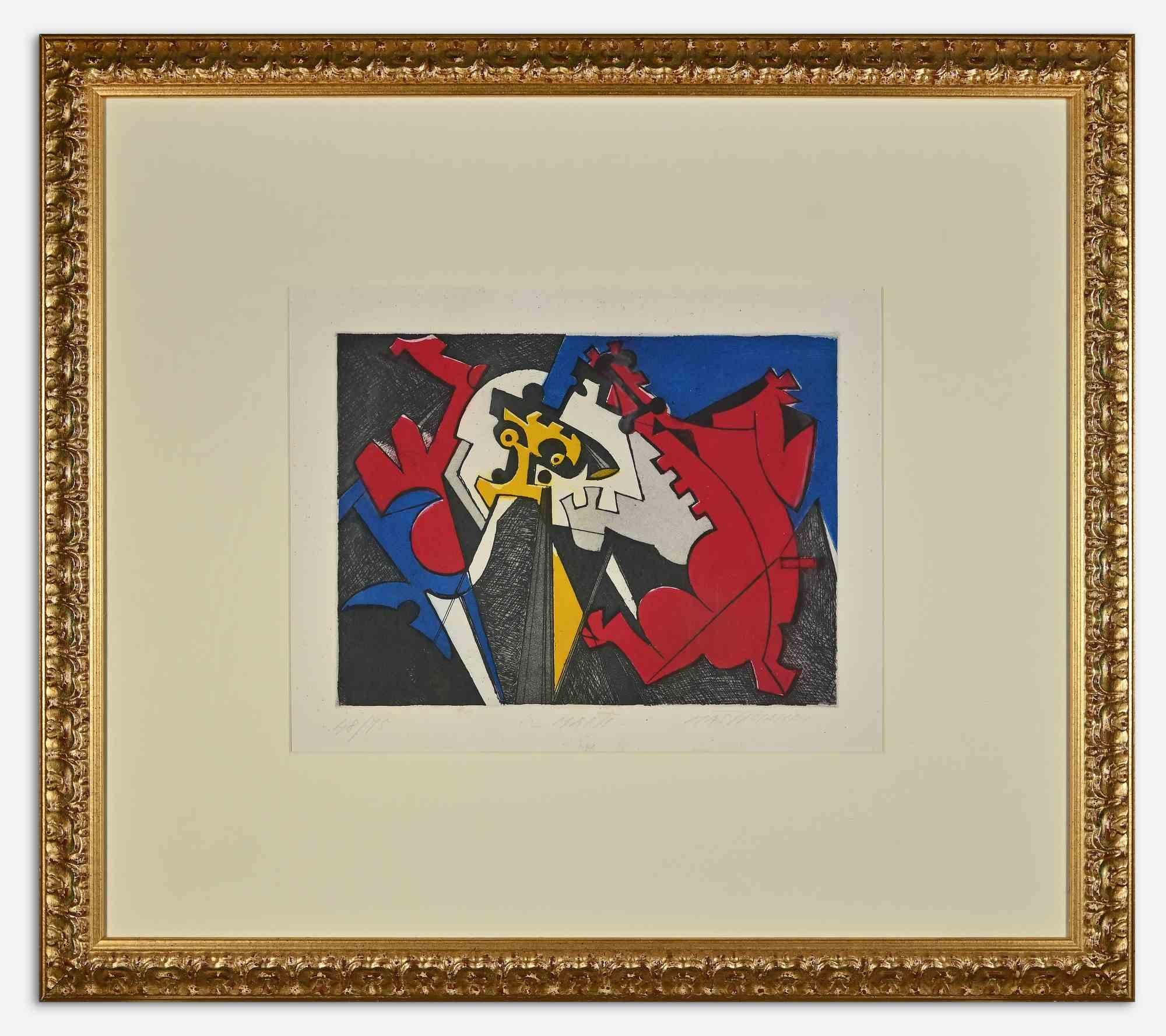 Marte is a modern artwork realized by Umberto Mastroianni in 1970s.

Mixed colored etching

Hand signed, numbered and titled on the lower margin

Edition of 48/75

Includes frame: 65 x 74 cm

