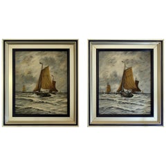 Umberto Montini, Italian Paintings "Sailboat", Set of Two, 1940s