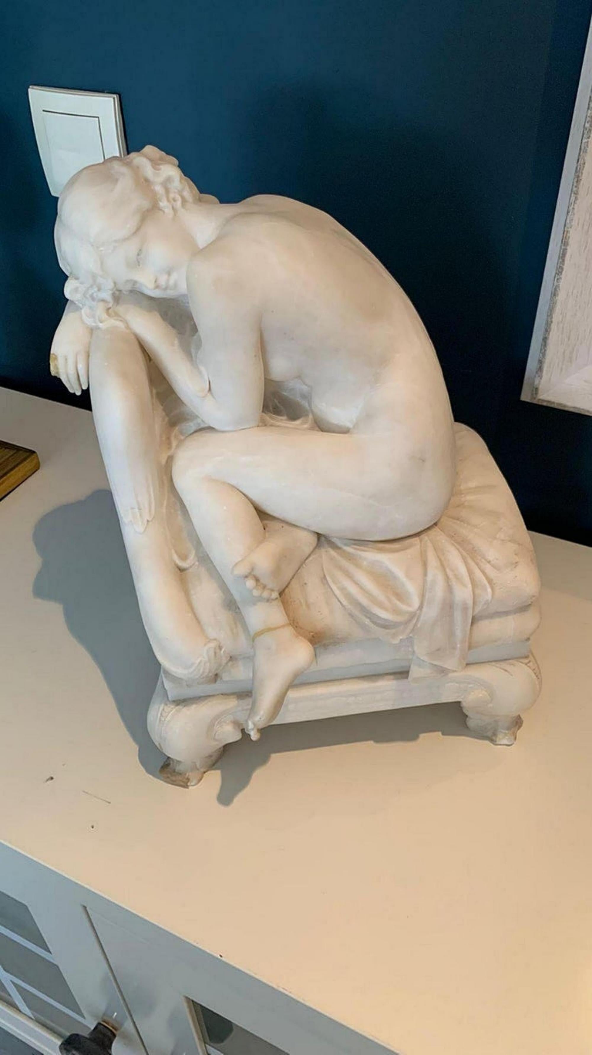 Baroque Umberto Stiaccini, 19th Century Italian White Marble Sculpture 