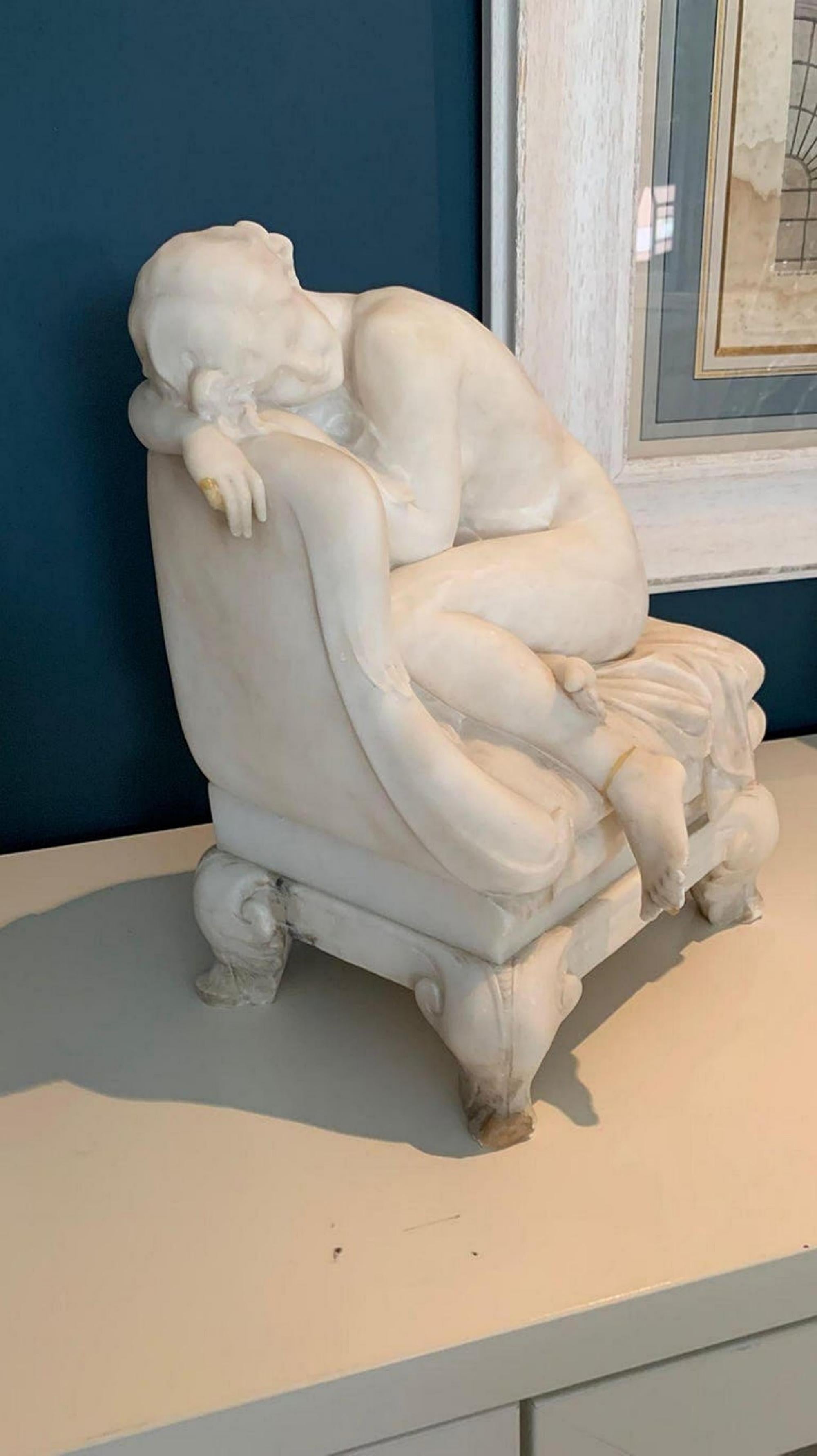 Umberto Stiaccini, 19th Century Italian White Marble Sculpture 