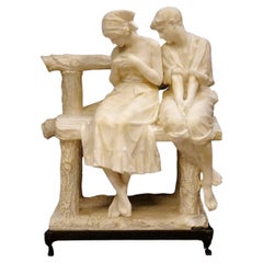 Antique Umberto Stiaccini Attributed Alabaster Sculpture of Courting Couple