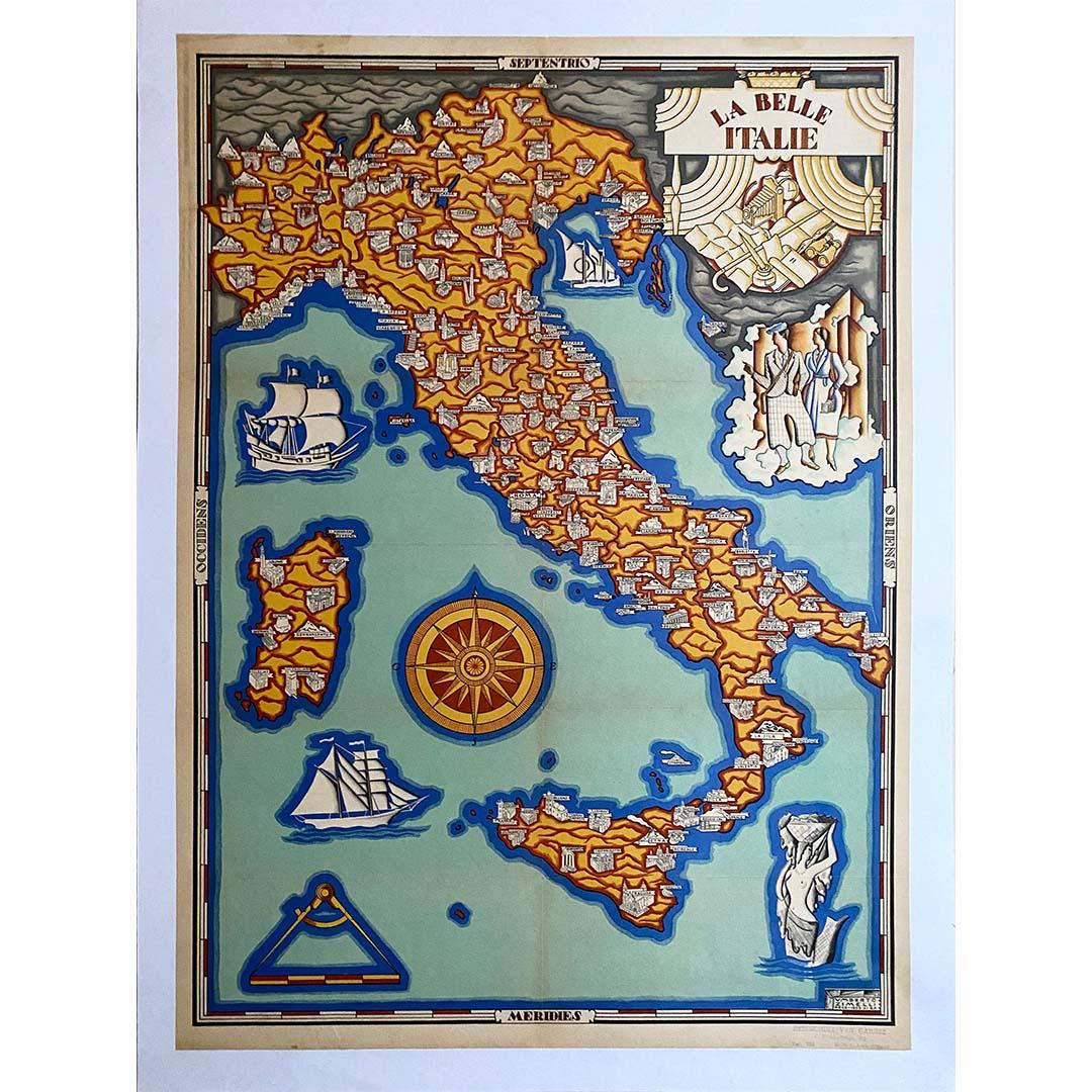 Carte illustrée d'Italie par Umberto Zimelli datant de 1933 en vente 1