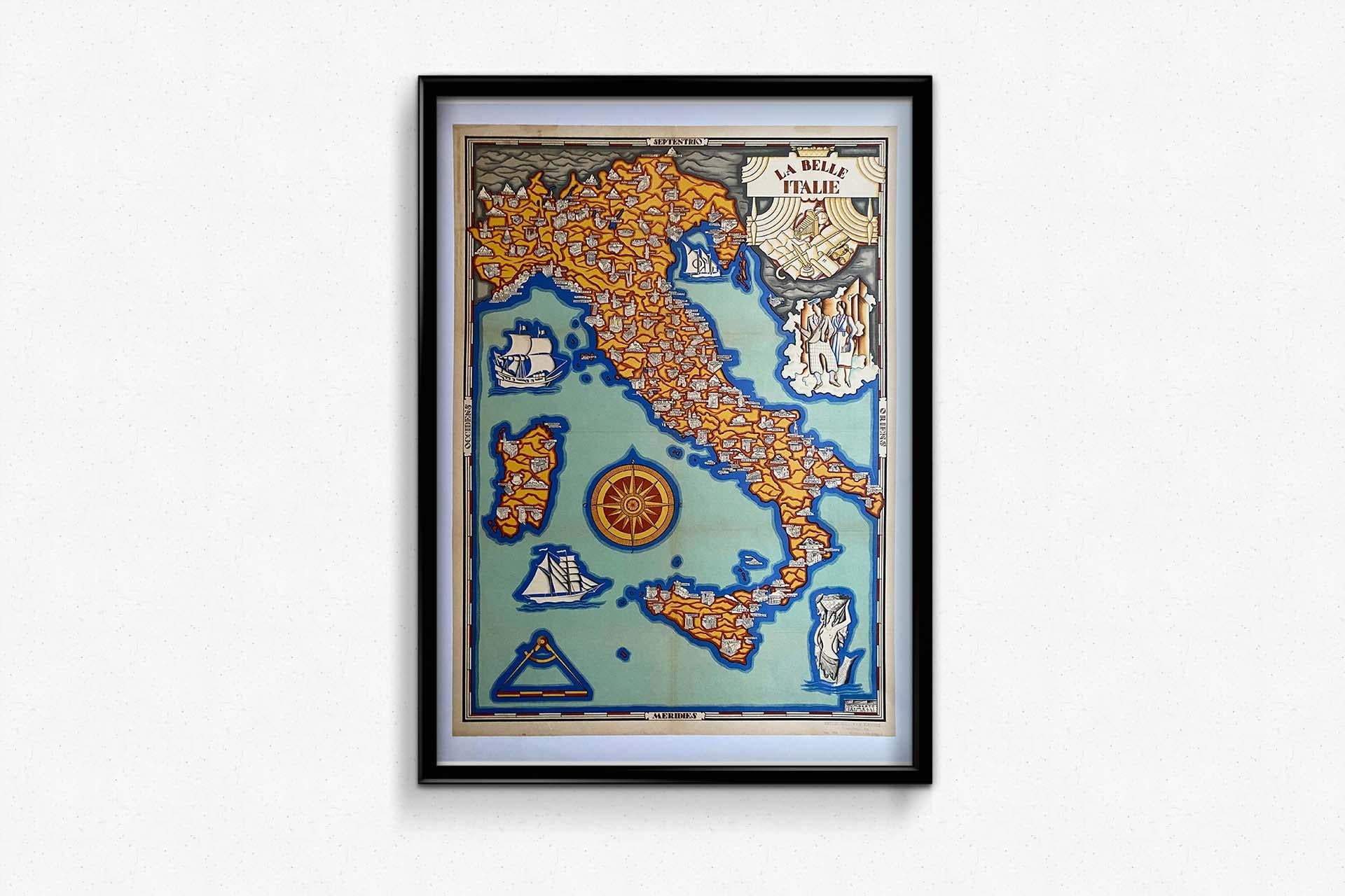 Carte illustrée d'Italie par Umberto Zimelli datant de 1933 en vente 3