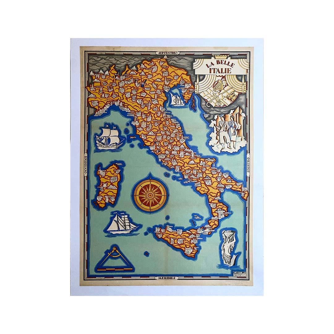 Carte illustrée d'Italie par Umberto Zimelli datant de 1933