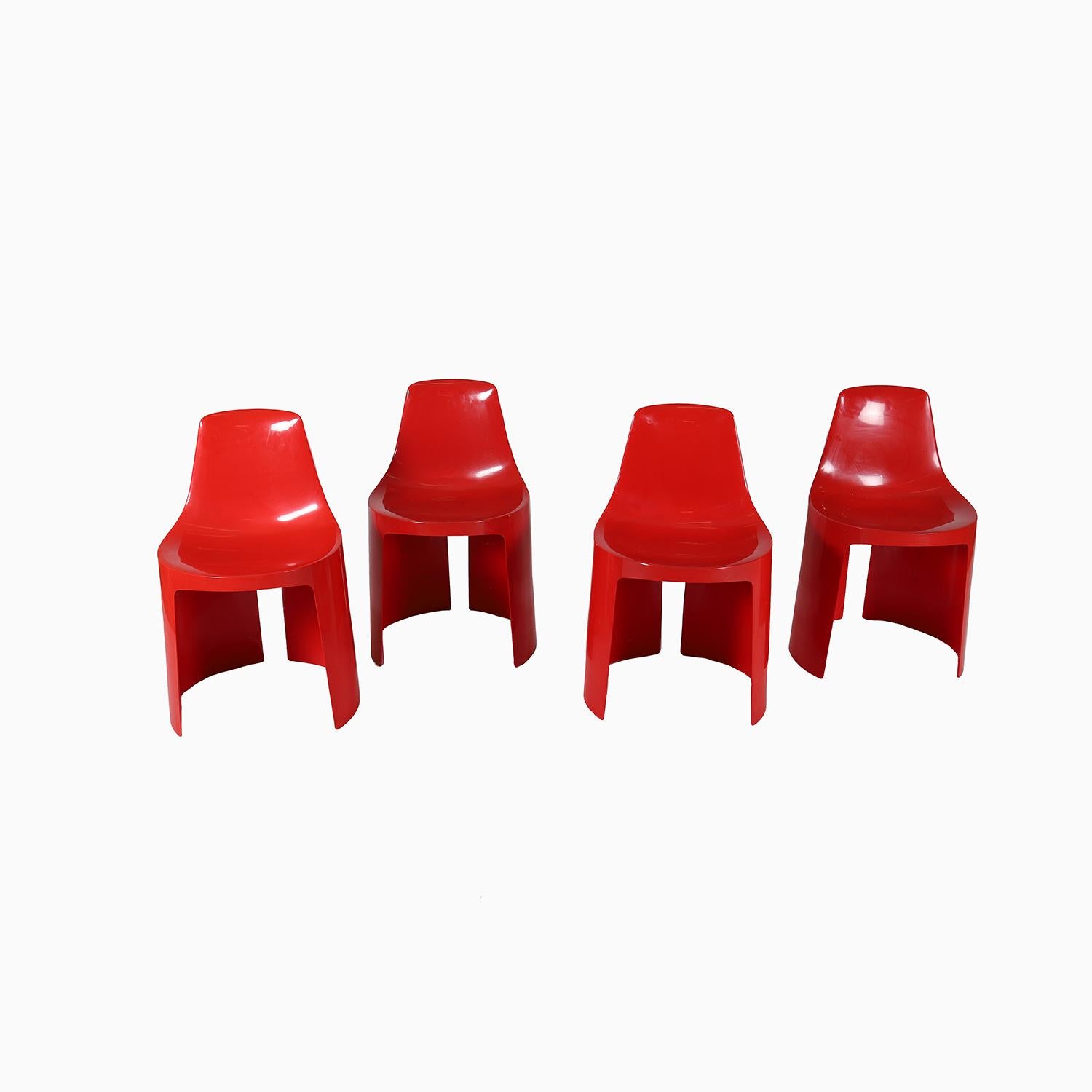 Post-Modern  'Umbo' Red Molded Plastic Stacking Chair Set by Kay LeRoy Ruggles For Sale