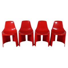  'Umbo' Red Molded Plastic Stacking Chair Set by Kay LeRoy Ruggles