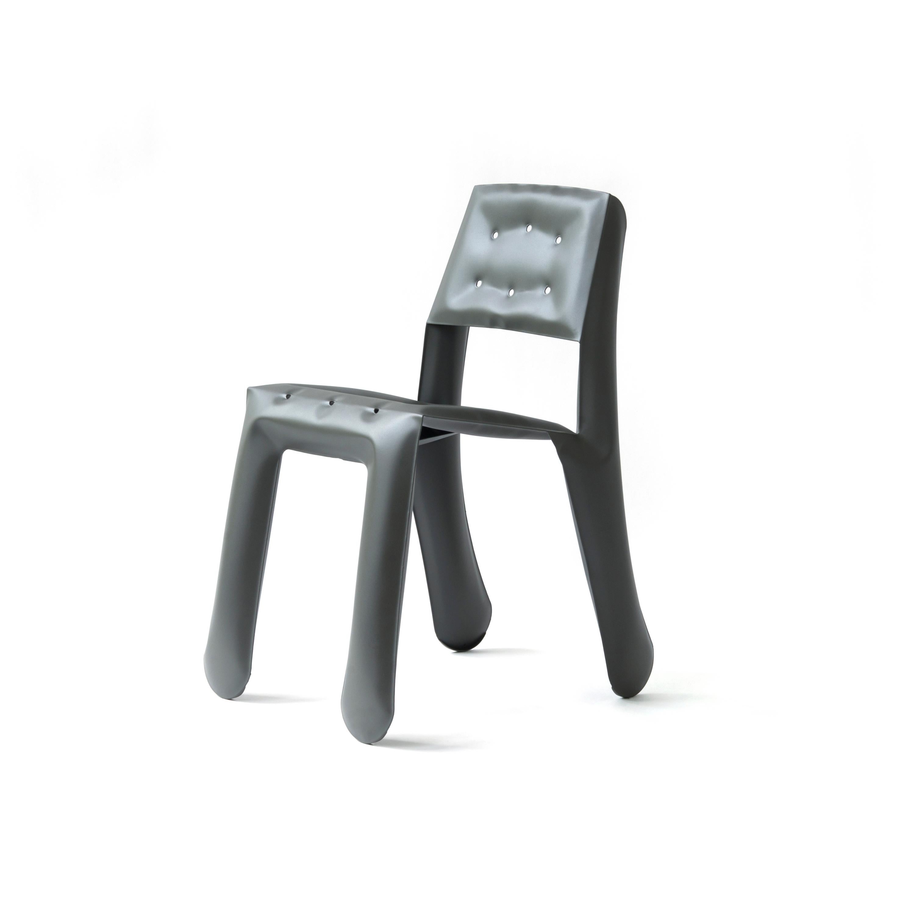 Umbra Grey Aluminum Chippensteel 0.5 Sculptural Chair by Zieta
Dimensions: D 58 x W 46 x H 80 cm 
Material: Aluminum. 
Finish: Powder-coated. Matt finish. 
Available in colors: white matt, beige, black, blue-gray, graphite, moss-gray, and