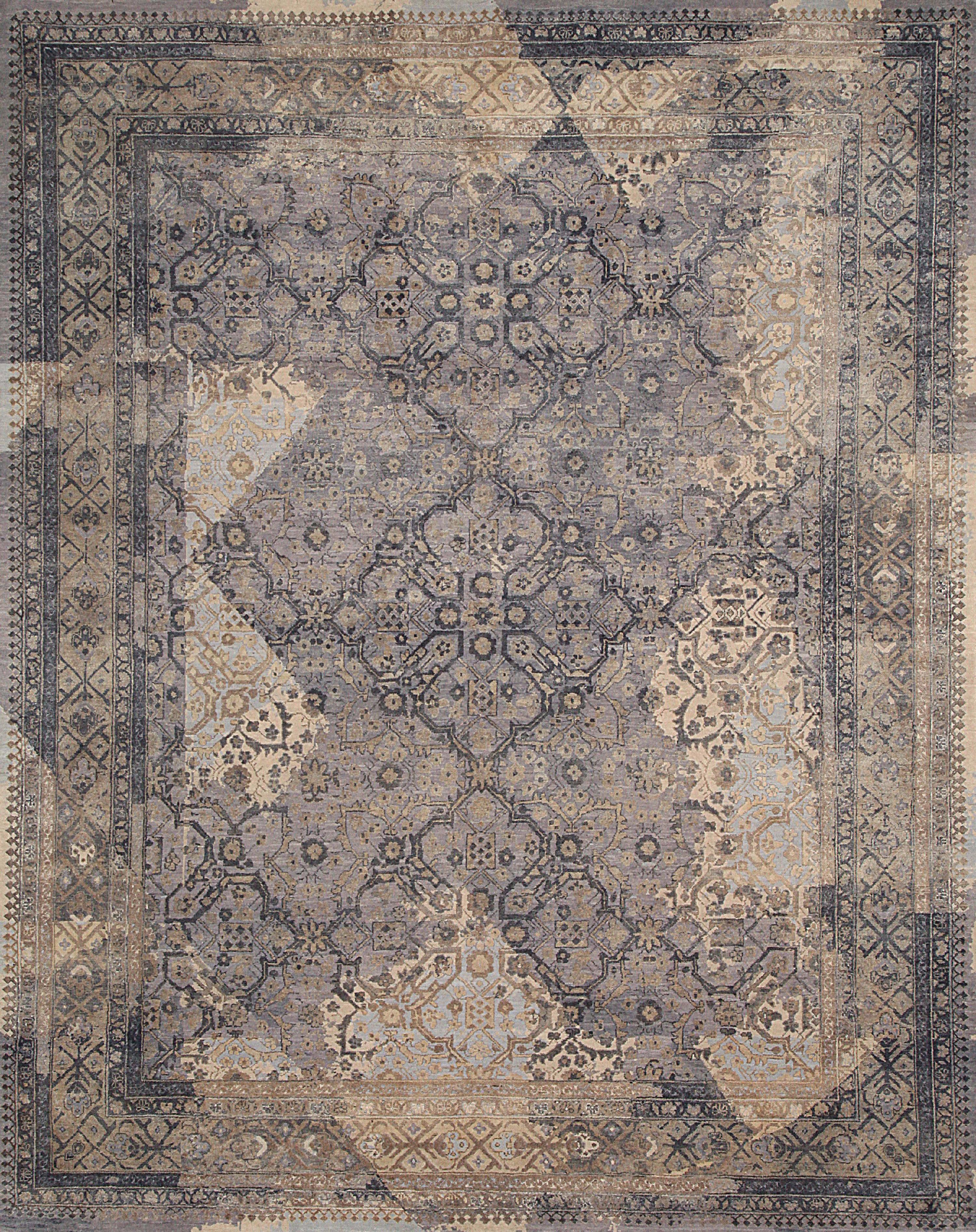 Other UMBRA Hand Knotted Transitional Rug in Slate Grey & Blue Gold Colours by Hands For Sale