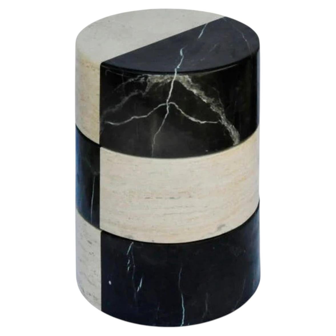 Umbral Side Table in Black Marble & Travertine by Panorammma