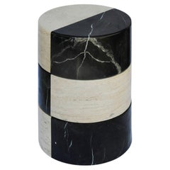 Umbral Side Table, with hidden compartment, black marble and travertine
