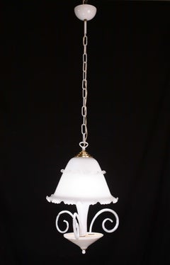 Murano Glass Umbrella Chandelier, Vintage White, 1980s, Italy, 28cm
