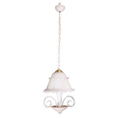 “Umbrella” Charming Murano Vintage White Chandelier in Murano Glass, 1980s