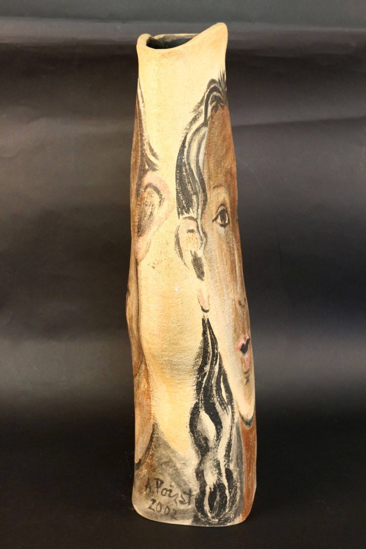 2002 Schirmständer oder große Vase, signiert Albert Poizat, (Tonware) im Angebot