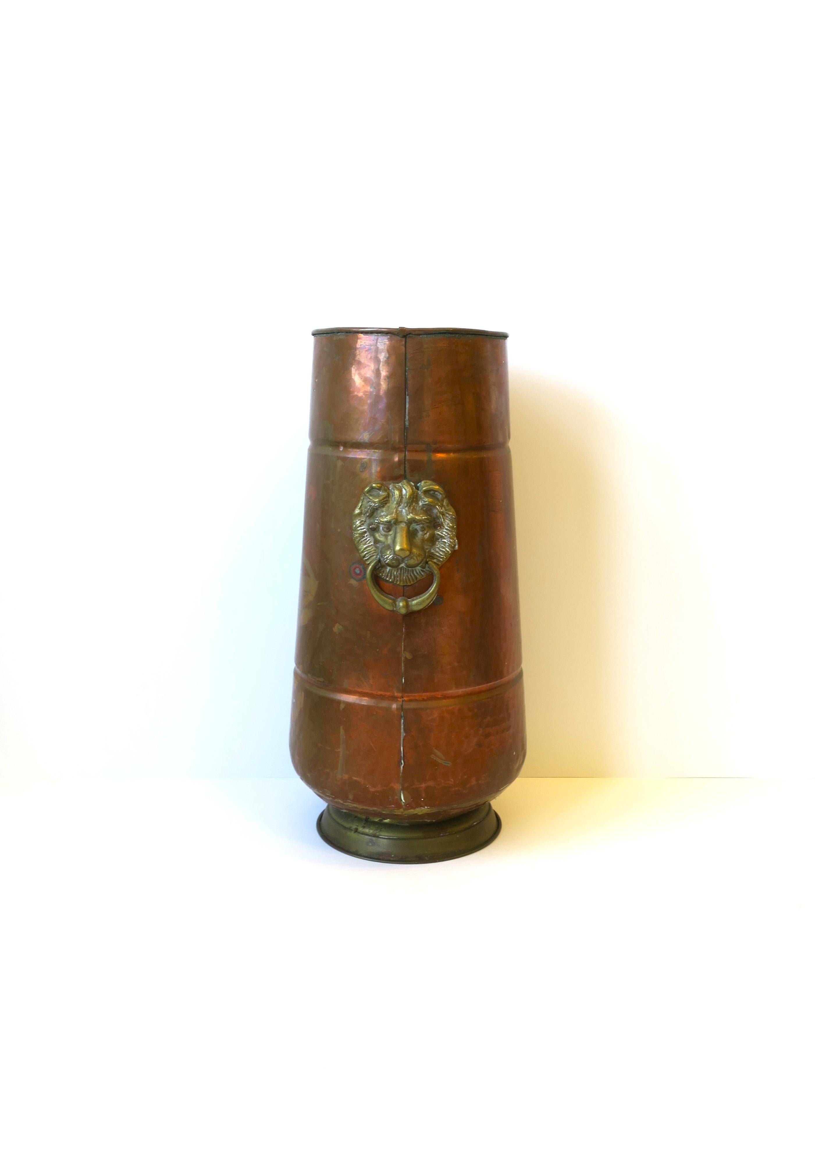 Umbrella Holder Stand in Copper and Brass with Lion Head Design Regency Style 1
