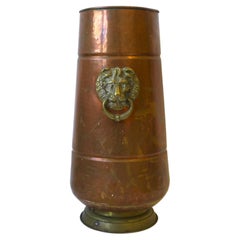 Umbrella Holder Stand in Copper and Brass with Lion Head Design Regency Style