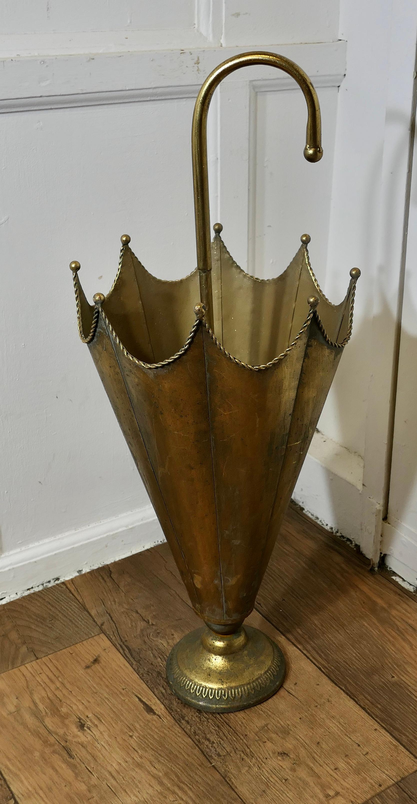 Arts and Crafts Umbrella Shaped Brass Umbrella Stand  An unusual and attractive piece  For Sale