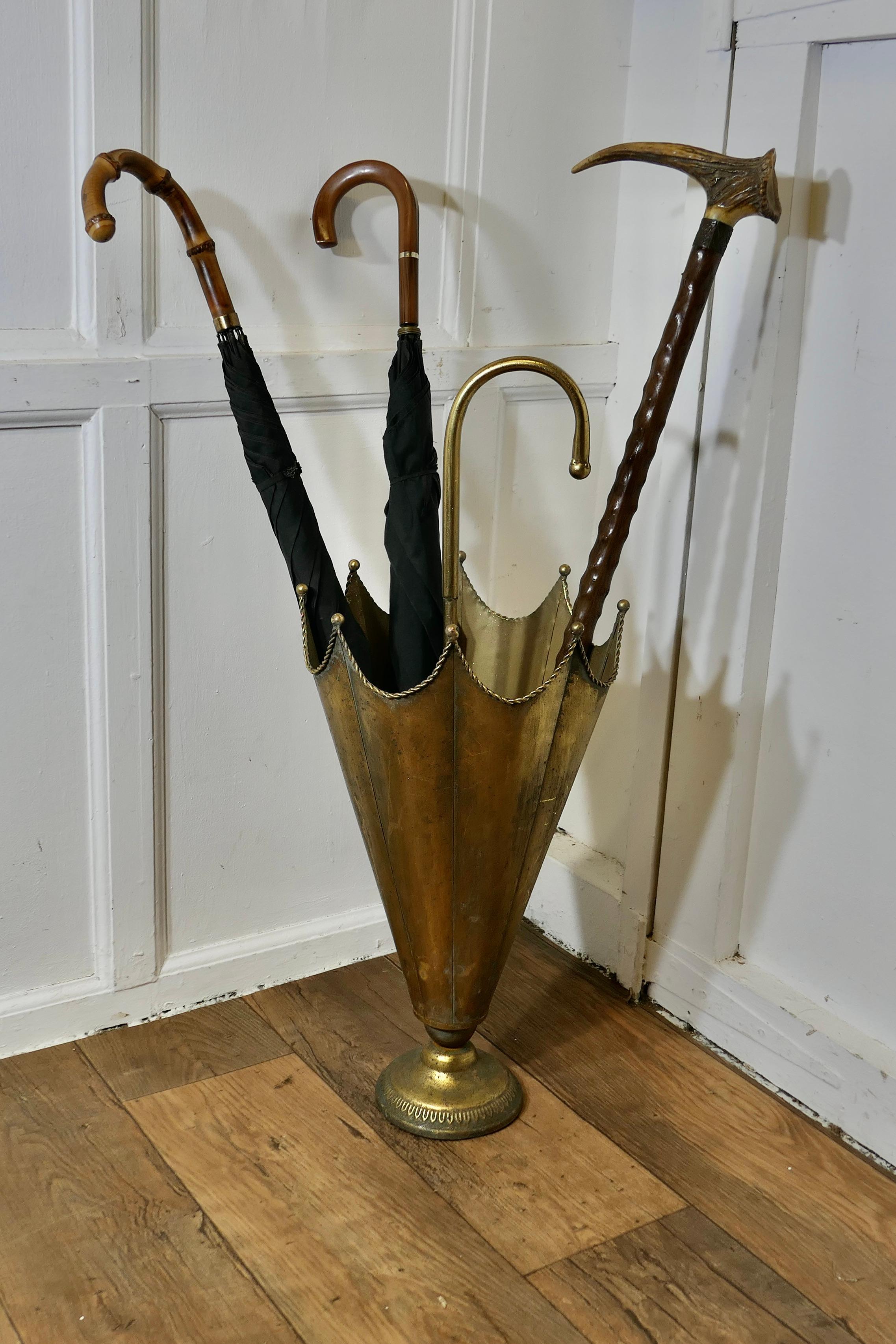Umbrella Shaped Brass Umbrella Stand  An unusual and attractive piece  In Good Condition For Sale In Chillerton, Isle of Wight
