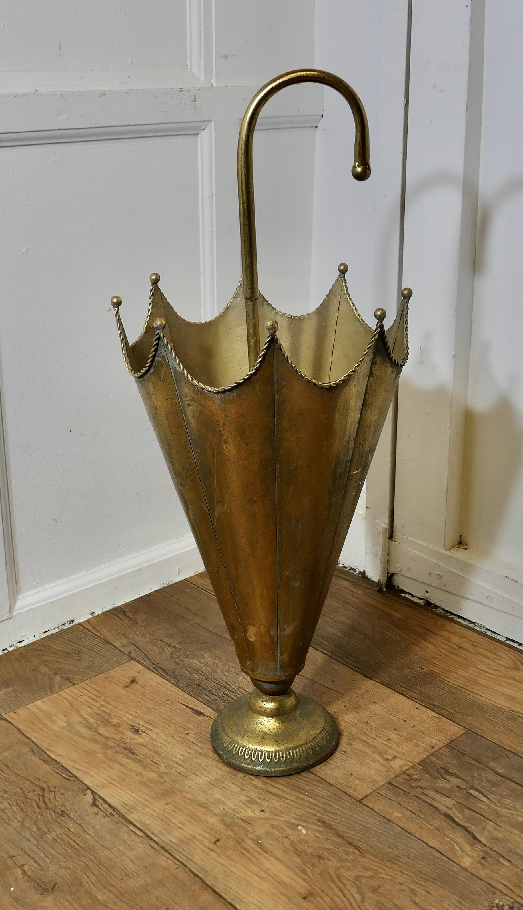 Early 20th Century Umbrella Shaped Brass Umbrella Stand  An unusual and attractive piece  For Sale