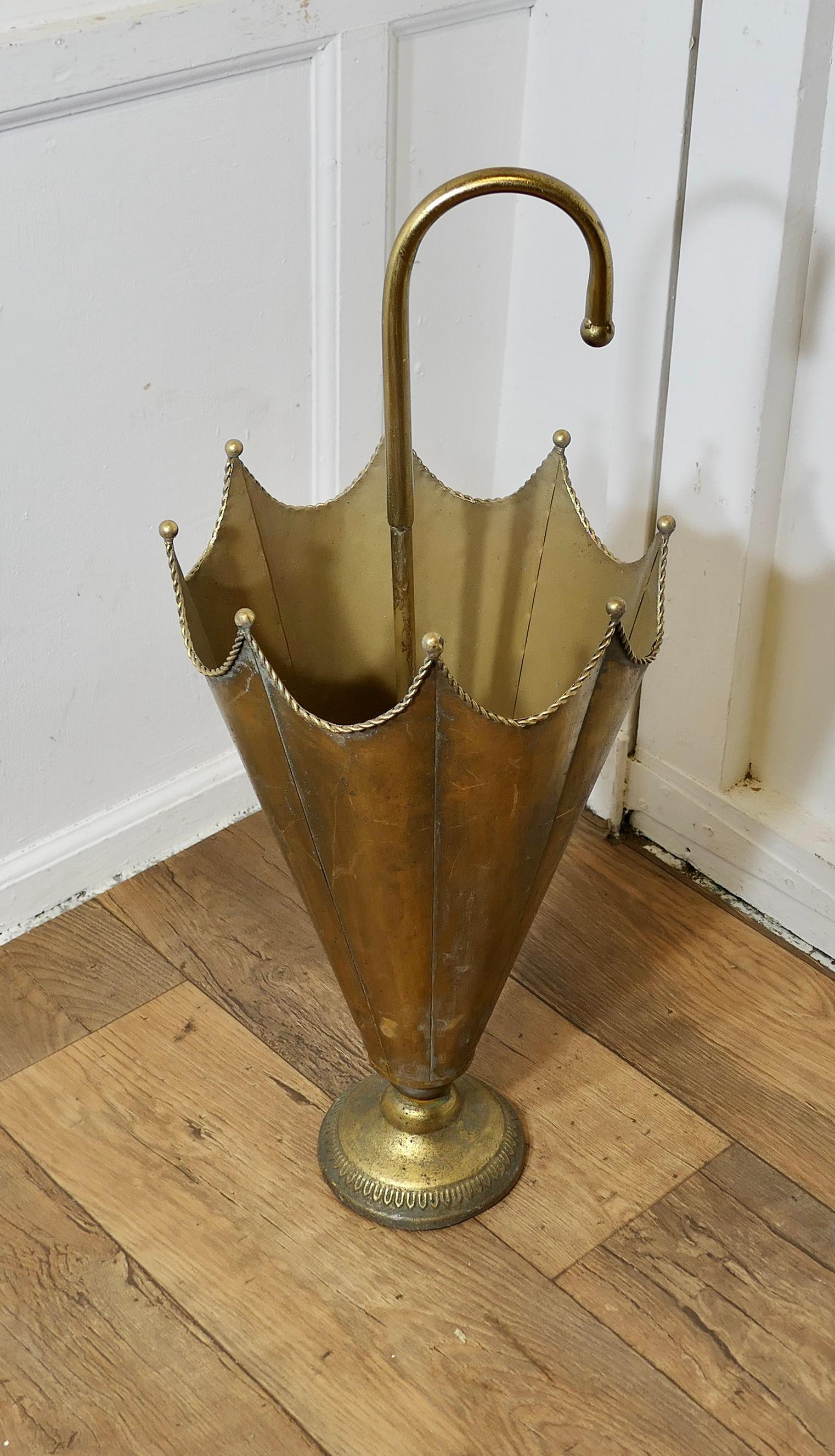 Umbrella Shaped Brass Umbrella Stand  An unusual and attractive piece  For Sale 1