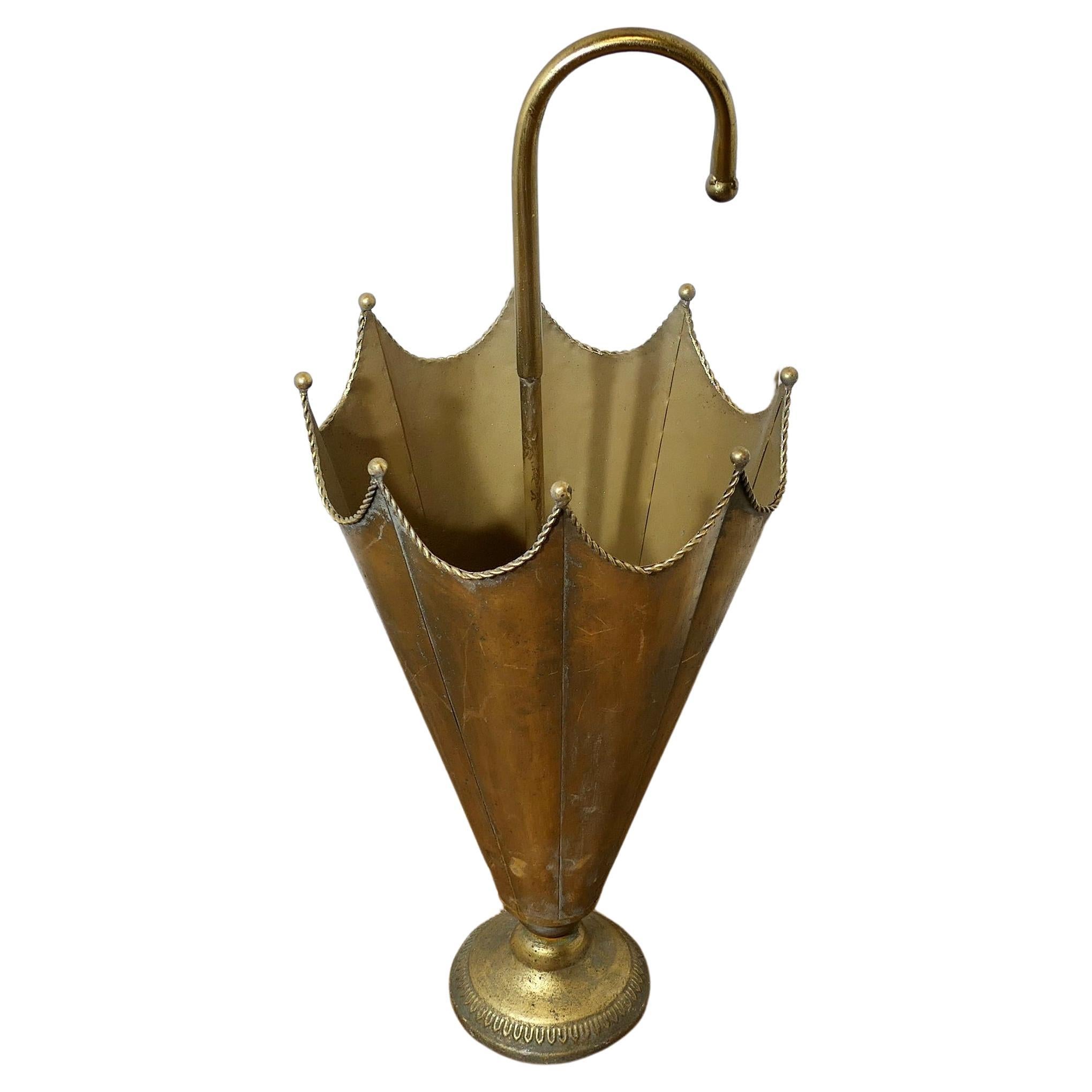 Umbrella Shaped Brass Umbrella Stand  An unusual and attractive piece  For Sale