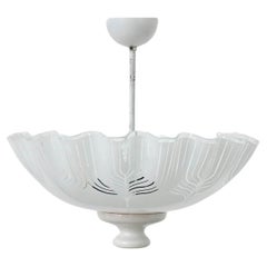 Umbrella Shaped Glass Ceiling Pendant with Deco Design, 1940's