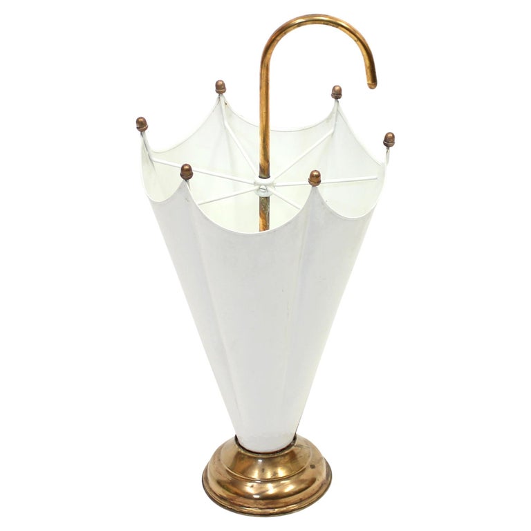 Umbrella Shaped Umbrella Stand in Brass and White, 1970s at 1stDibs