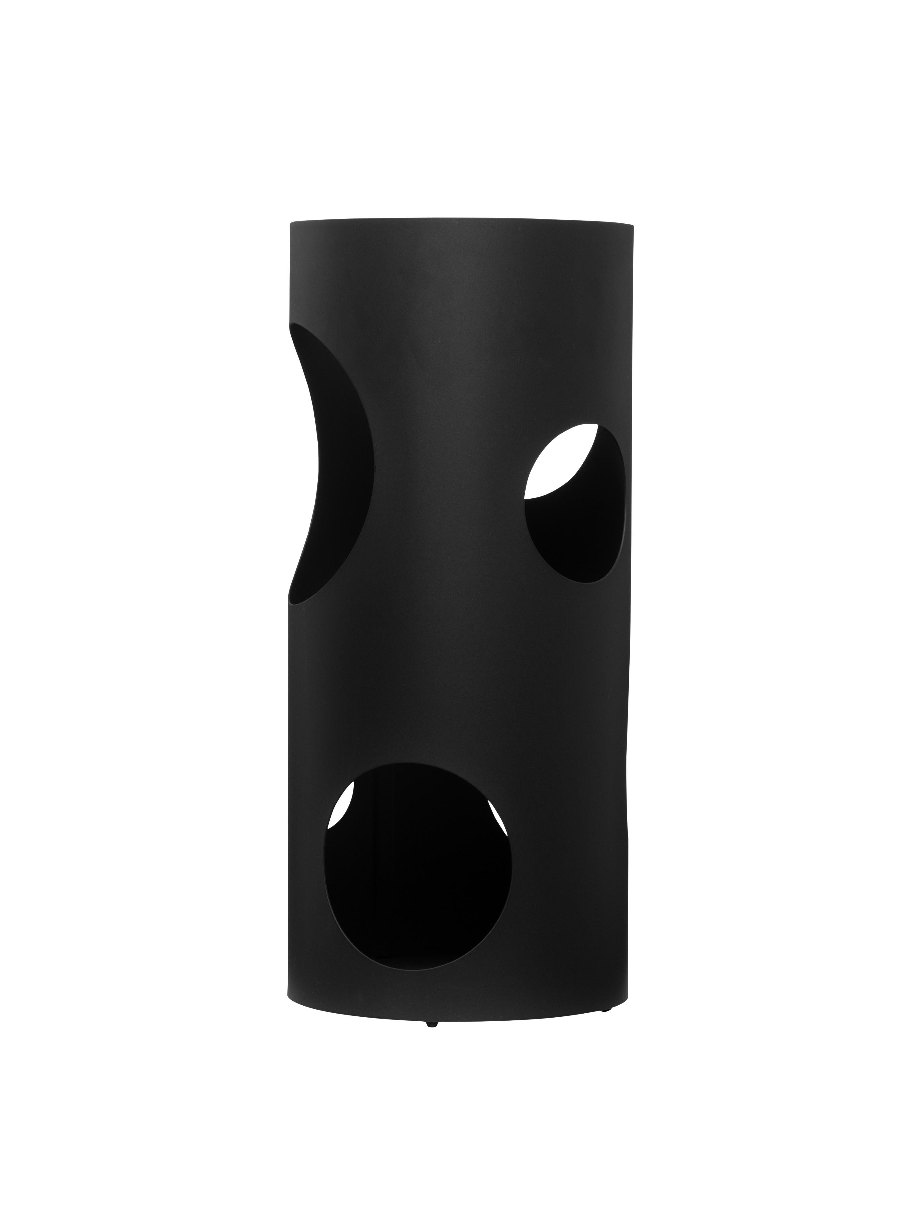 Holed metal cylinder, powder coated in Black with orange HOME magnet inside
By Virgil Abloh
Dimensions: 22 W x 50 H
This item is only available to be purchased and shipped to the United States.