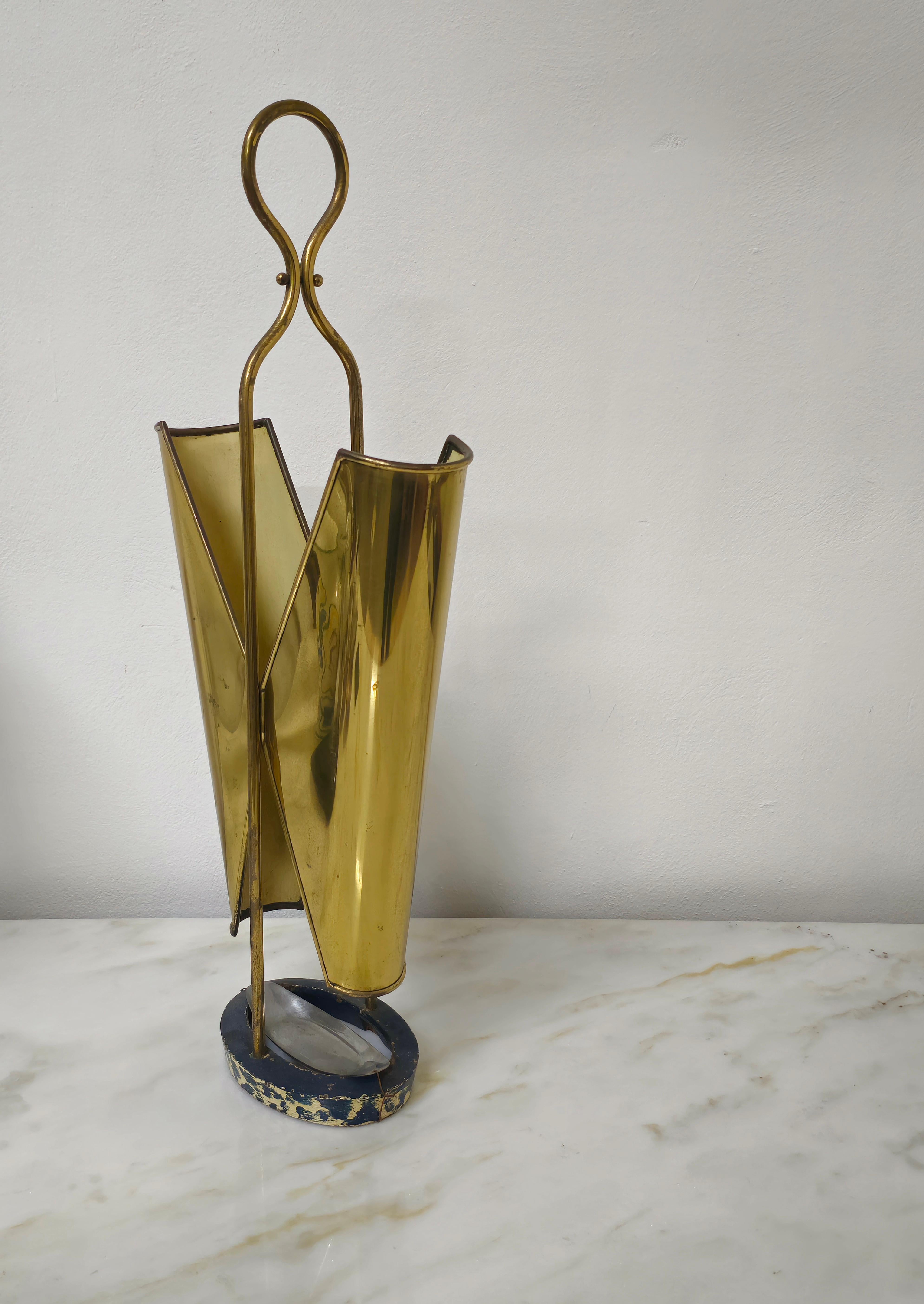 Mid-Century Modern Umbrella Stand Brass Metal Midcentury Modern Italian Design 1950s For Sale