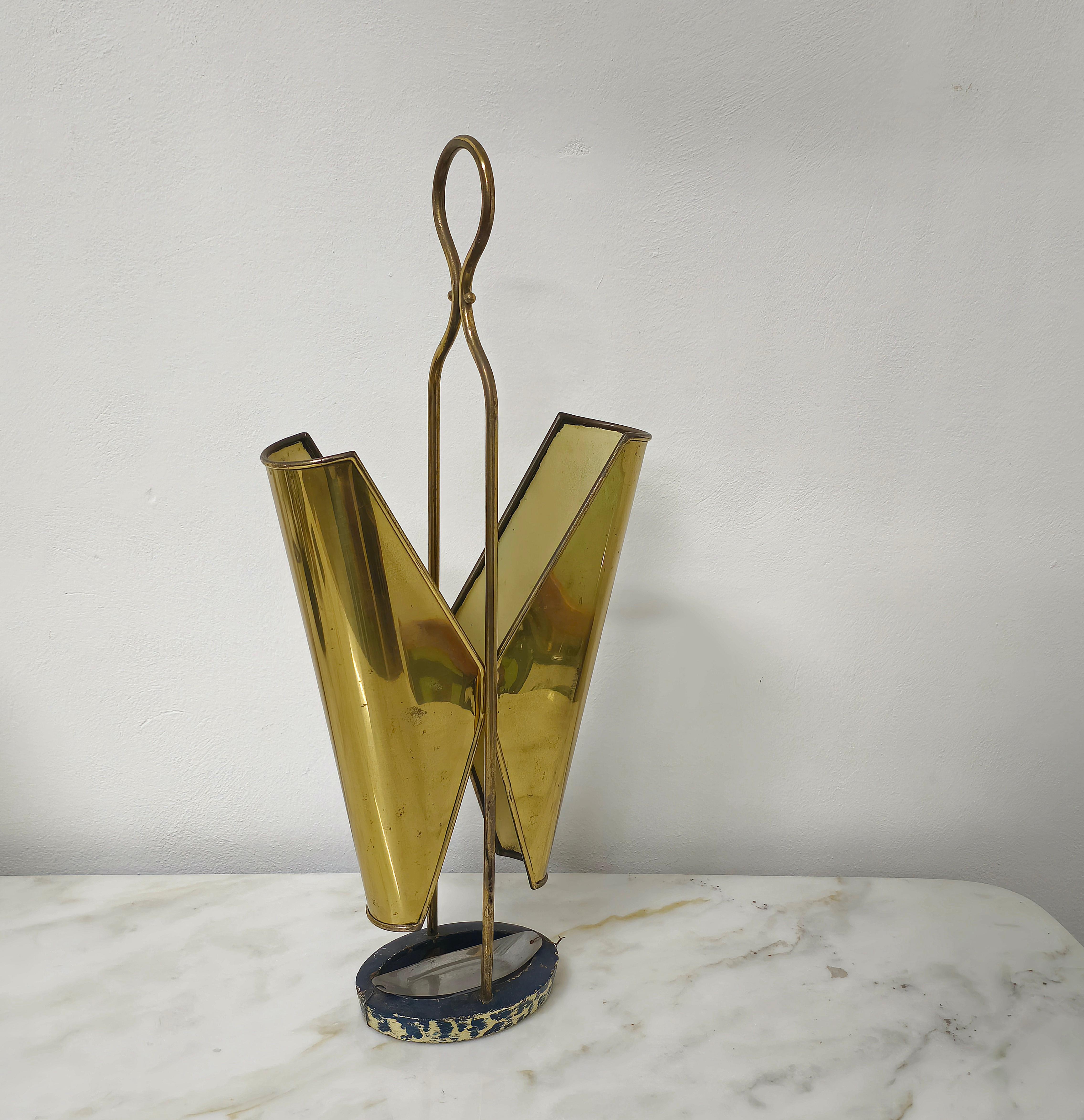 Umbrella Stand Brass Metal Midcentury Modern Italian Design 1950s For Sale 1