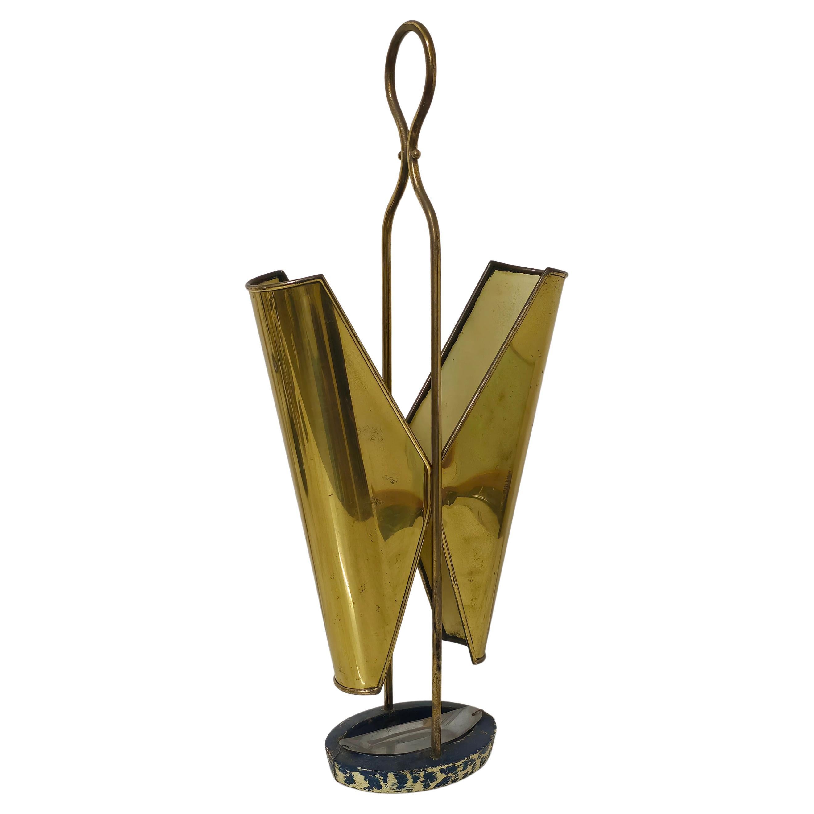 Umbrella Stand Brass Metal Midcentury Modern Italian Design 1950s For Sale