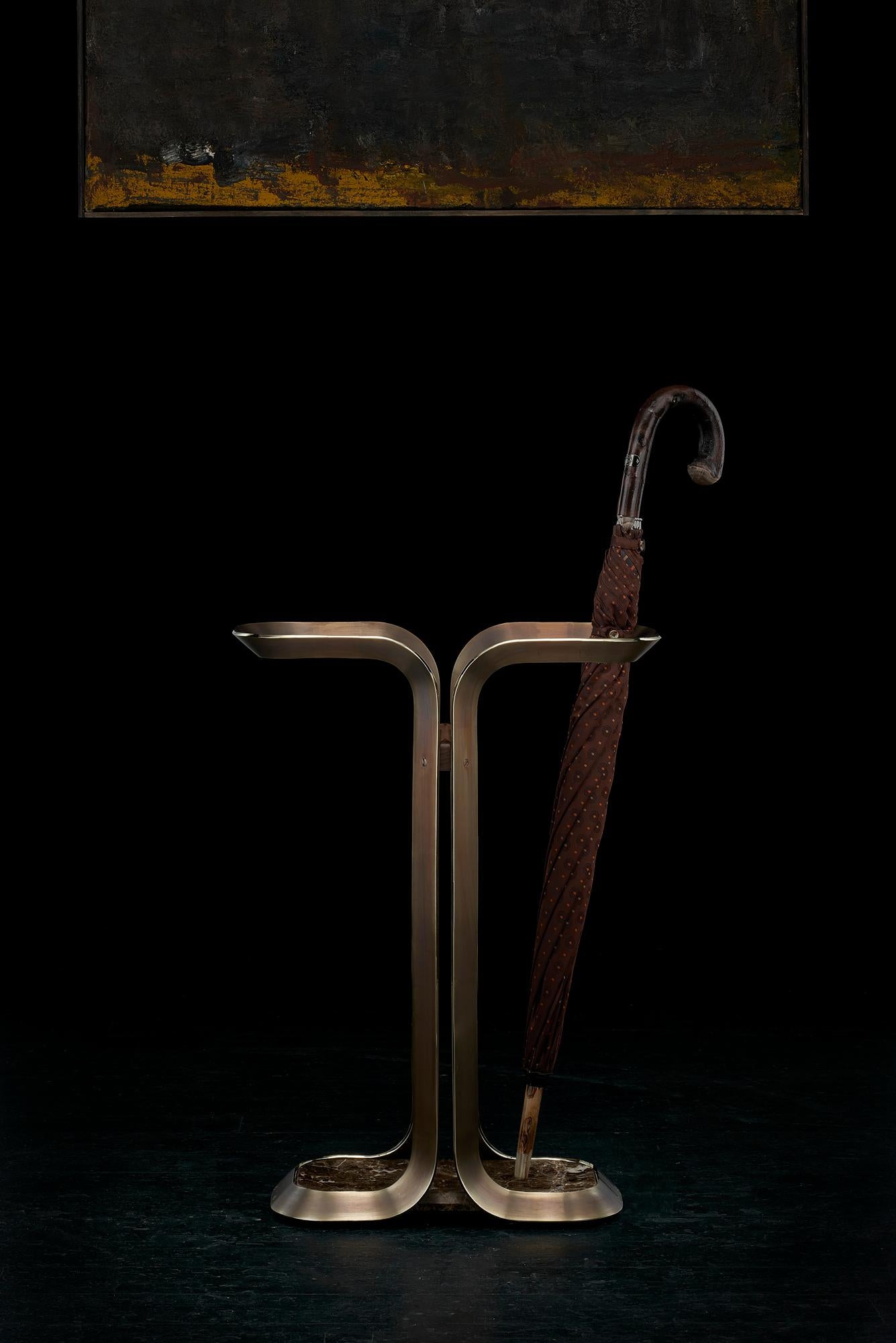 English Umbrella Stand by Honorific in Solid Brass and Emperador Dark Marble For Sale